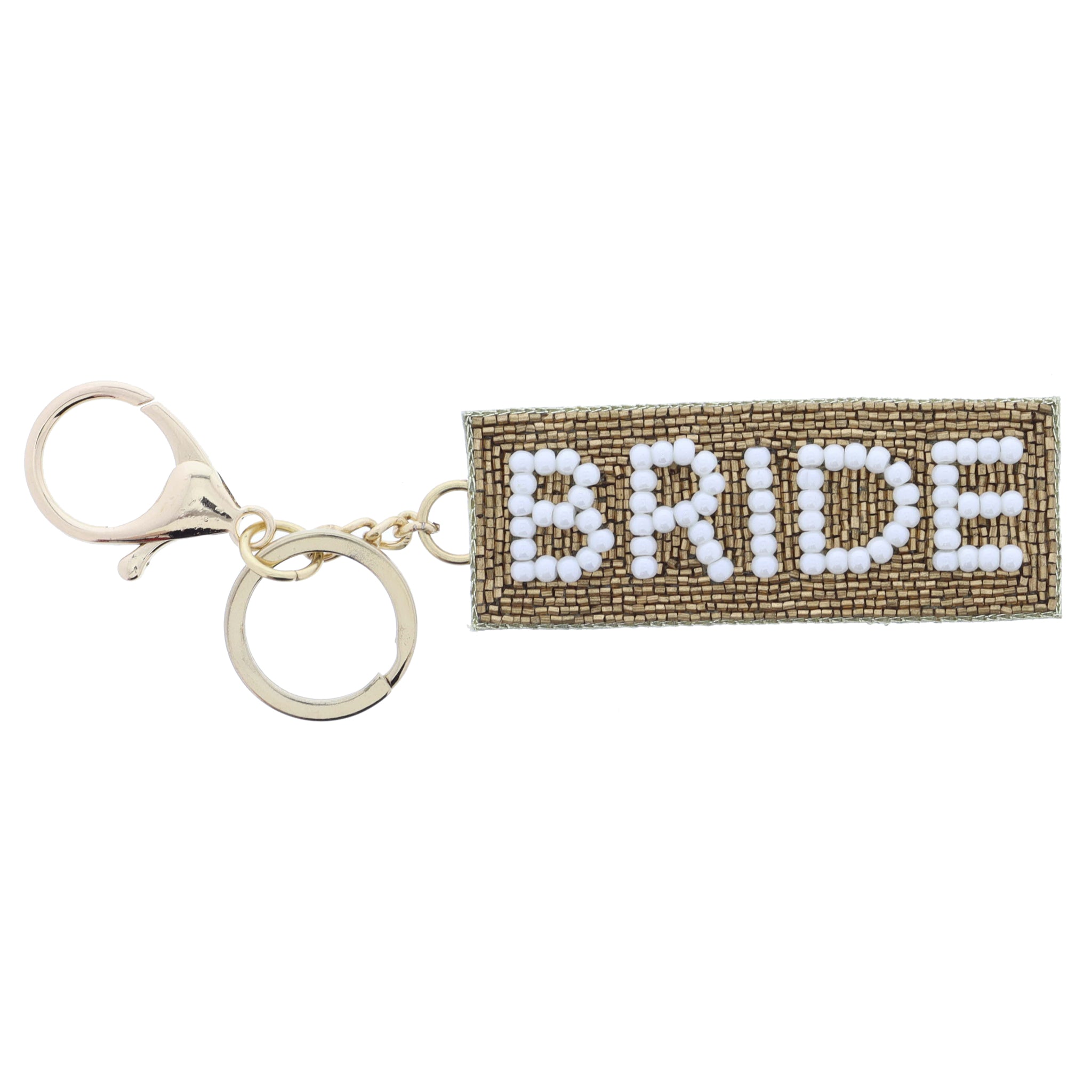 Gold and Pearl Beaded "BRIDE" Bar Keychain