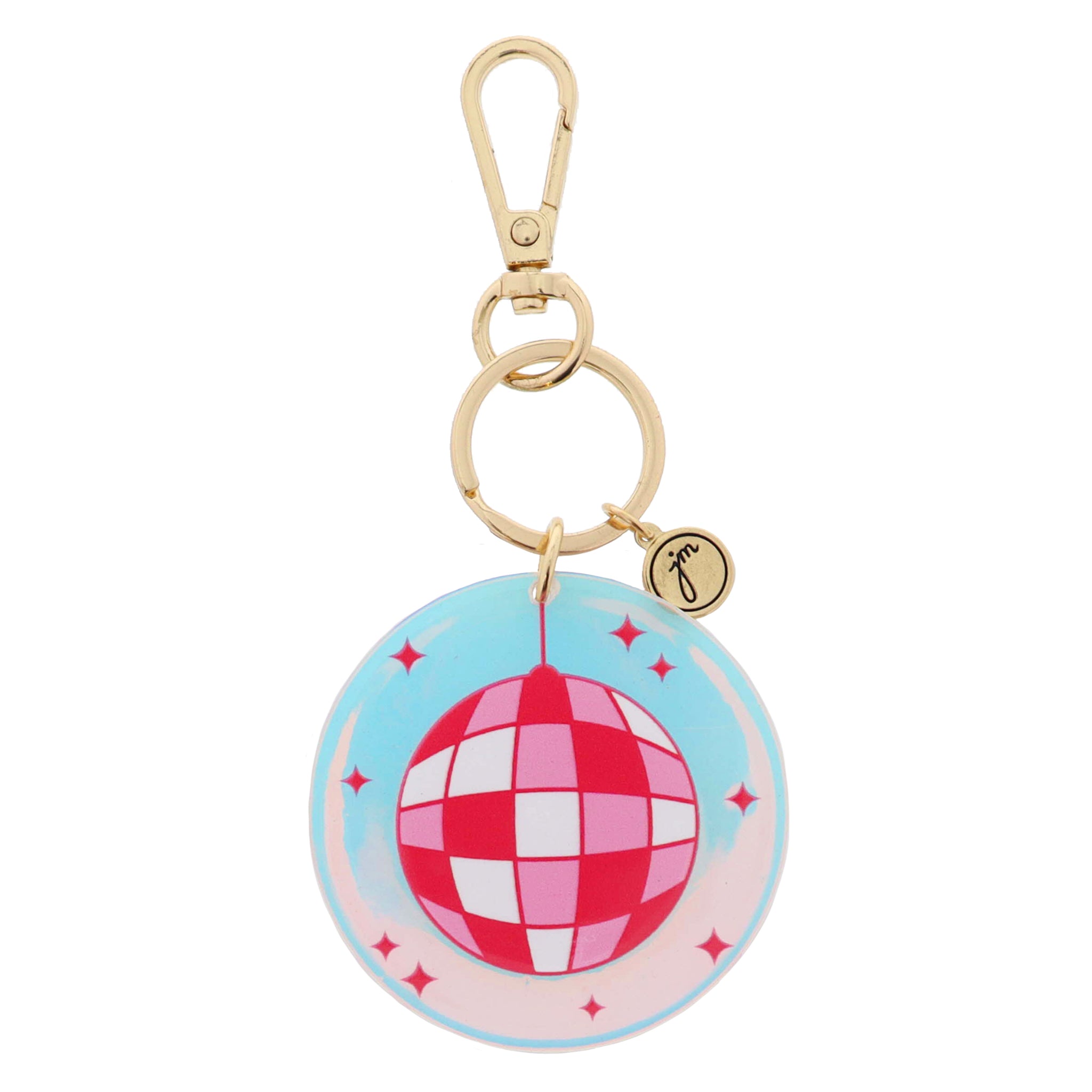 Iridescent Acrylic with Multi Pink Disco Ball and Sparkles Keychain, 2.25" Top to Bottom