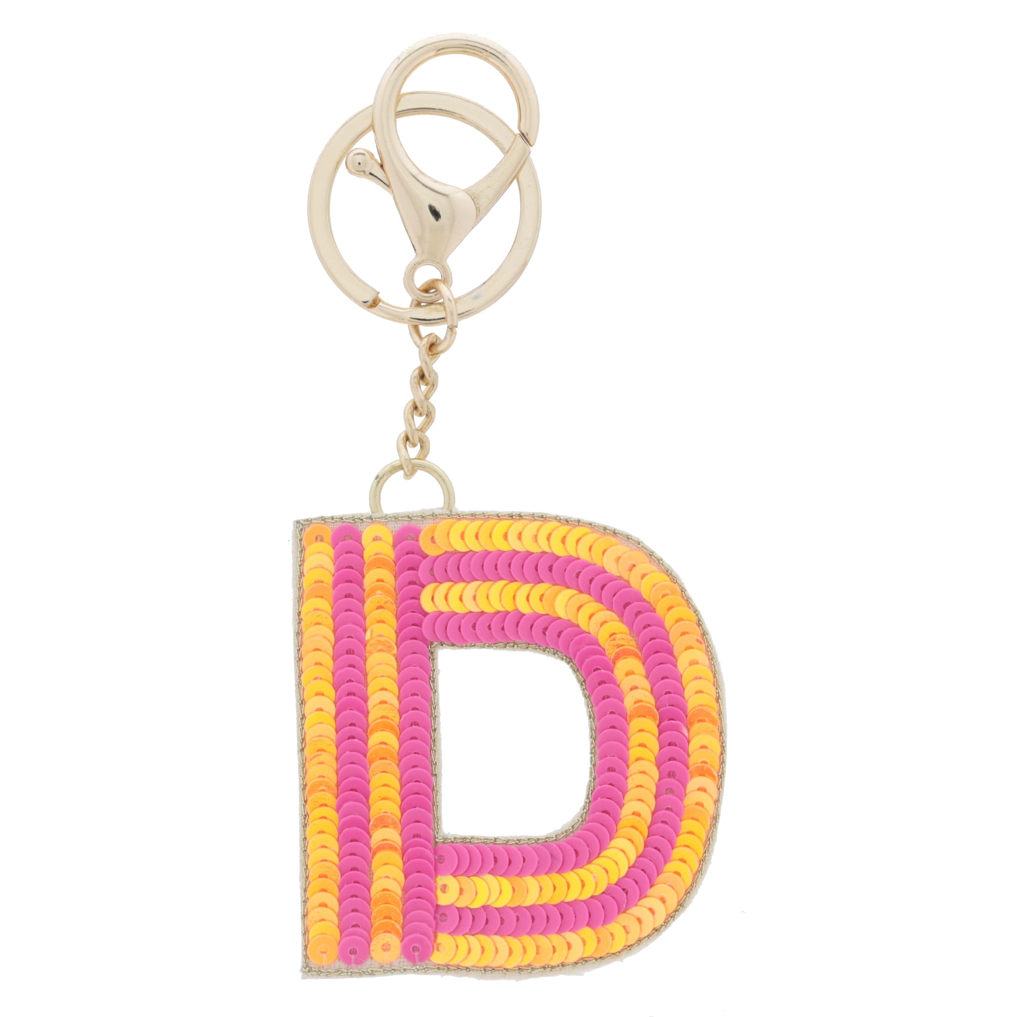 Multi Orange and Hot Pink Sequin "D" Keychain