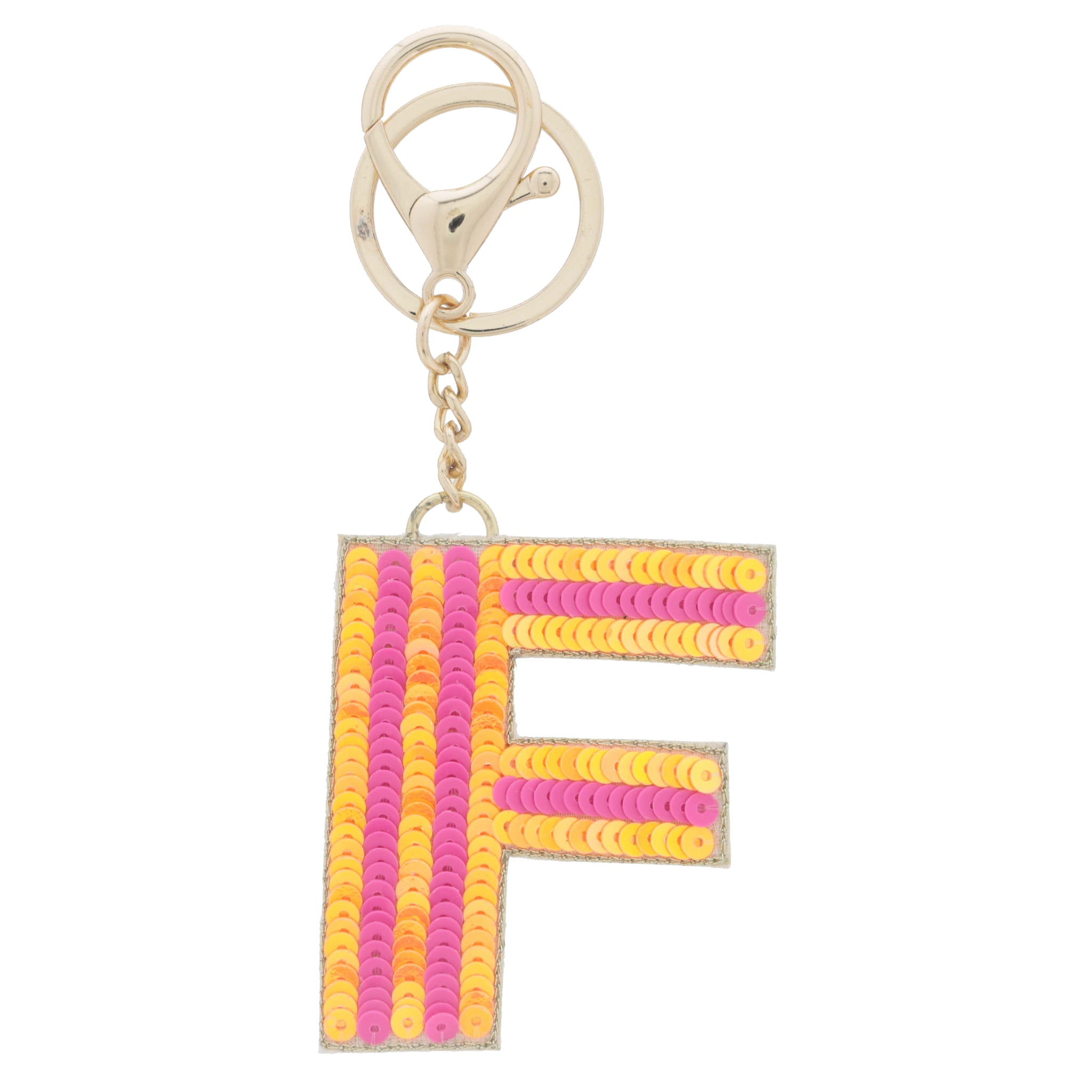 Multi Orange and Hot Pink Sequin "F" Keychain