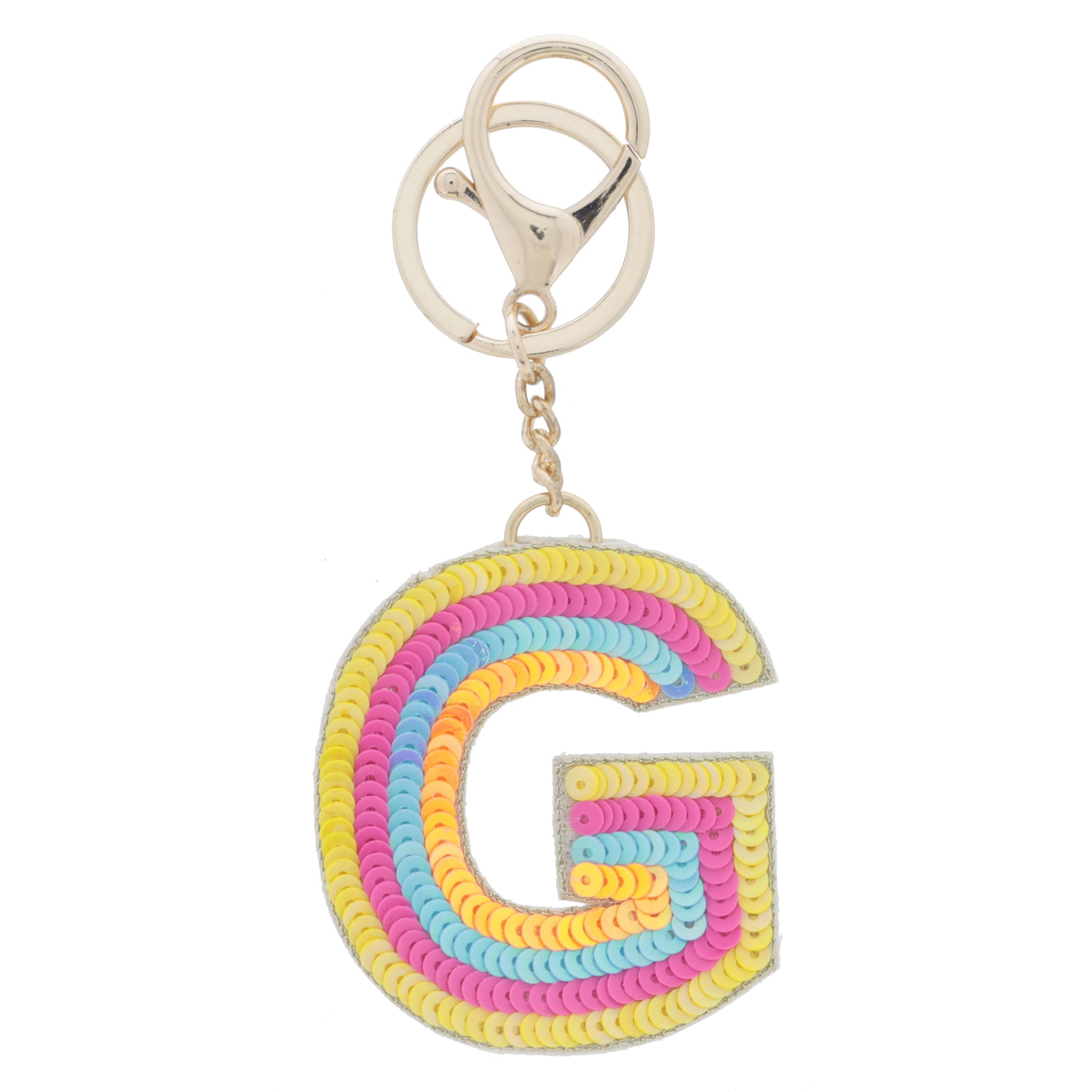 Multi Yellow, Hot Pink, Blue, Orange Sequin "G" Keychain