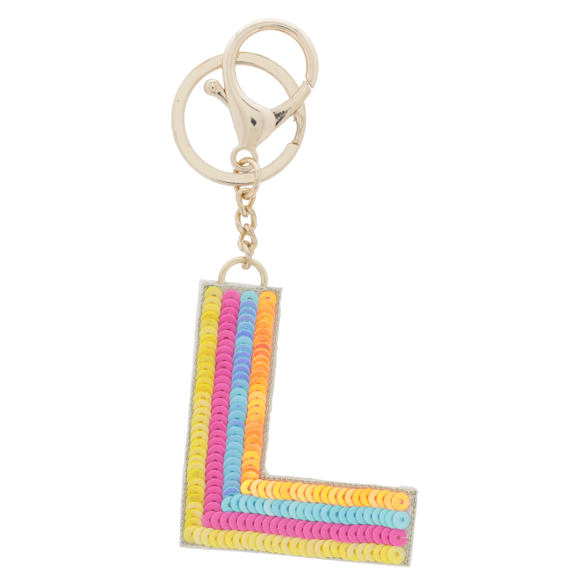 Multi Yellow, Hot Pink, Blue, Orange Sequin "L" Keychain