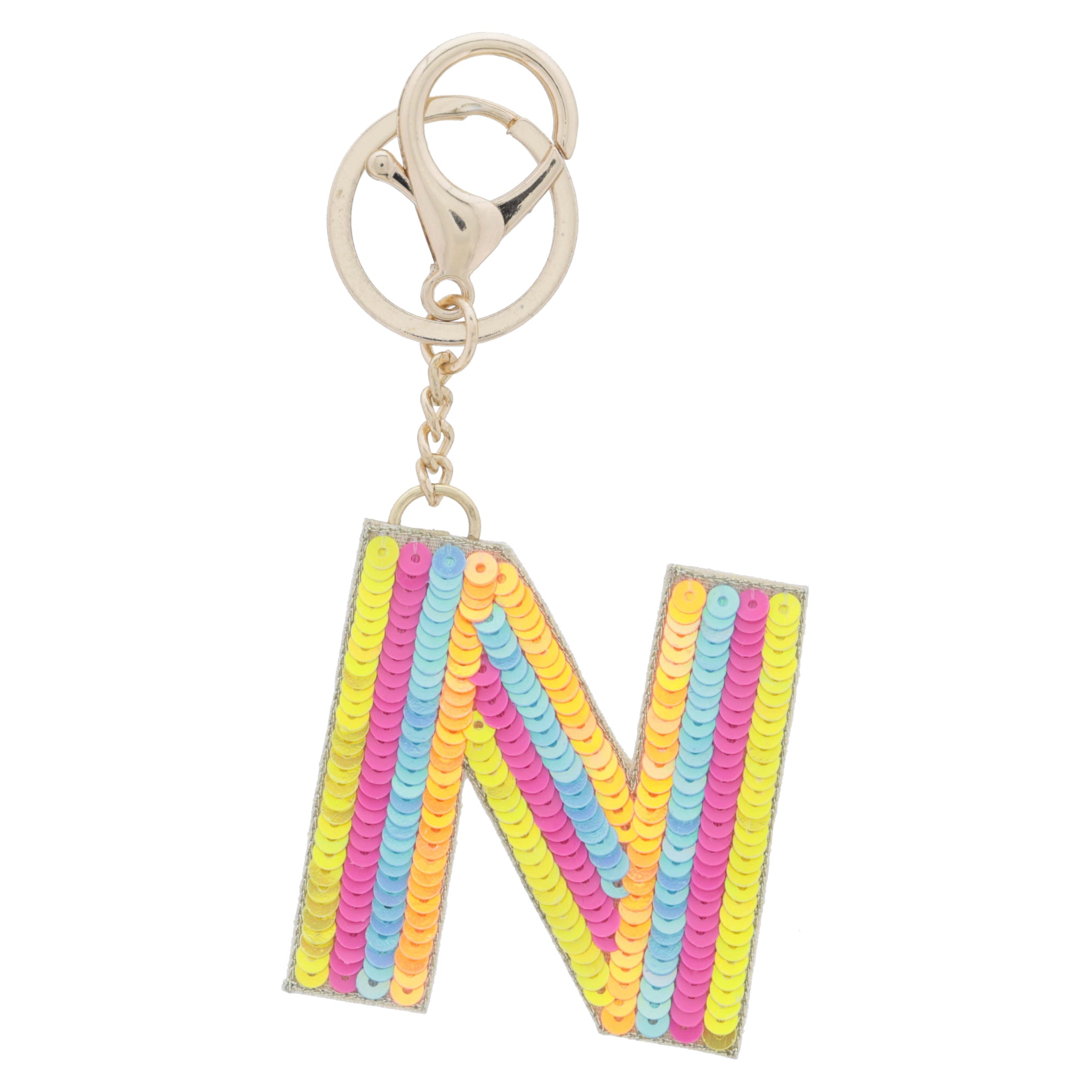 Multi Yellow, Hot Pink, Blue, Orange Sequin "N" Keychain