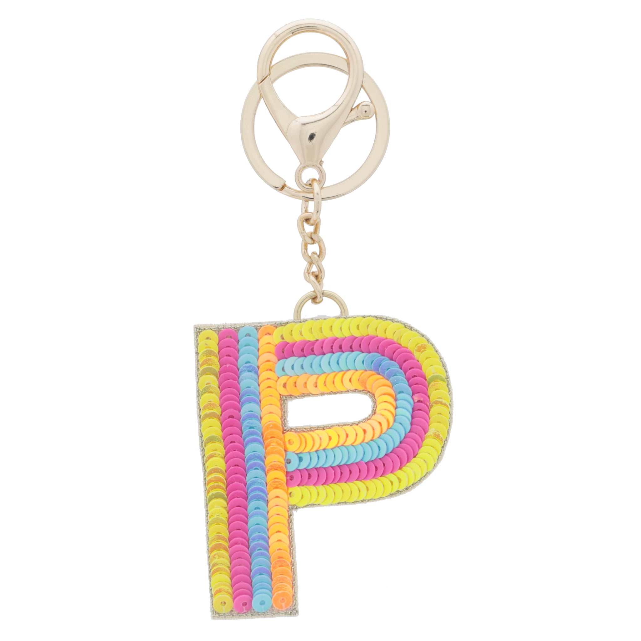 Multi Yellow, Hot Pink, Blue, Orange Sequin "P" Keychain
