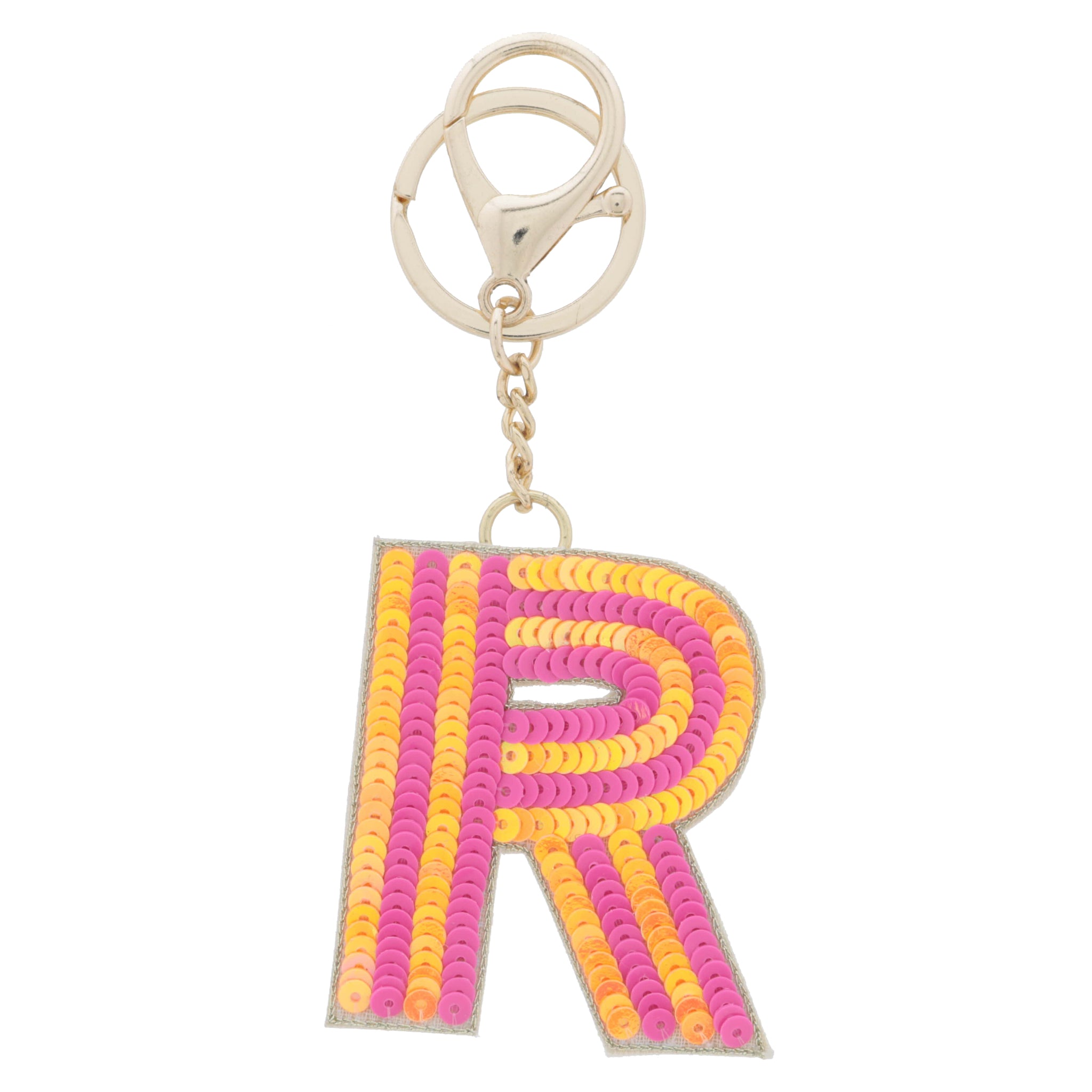 Multi Orange and Hot Pink Sequin "R" Keychain
