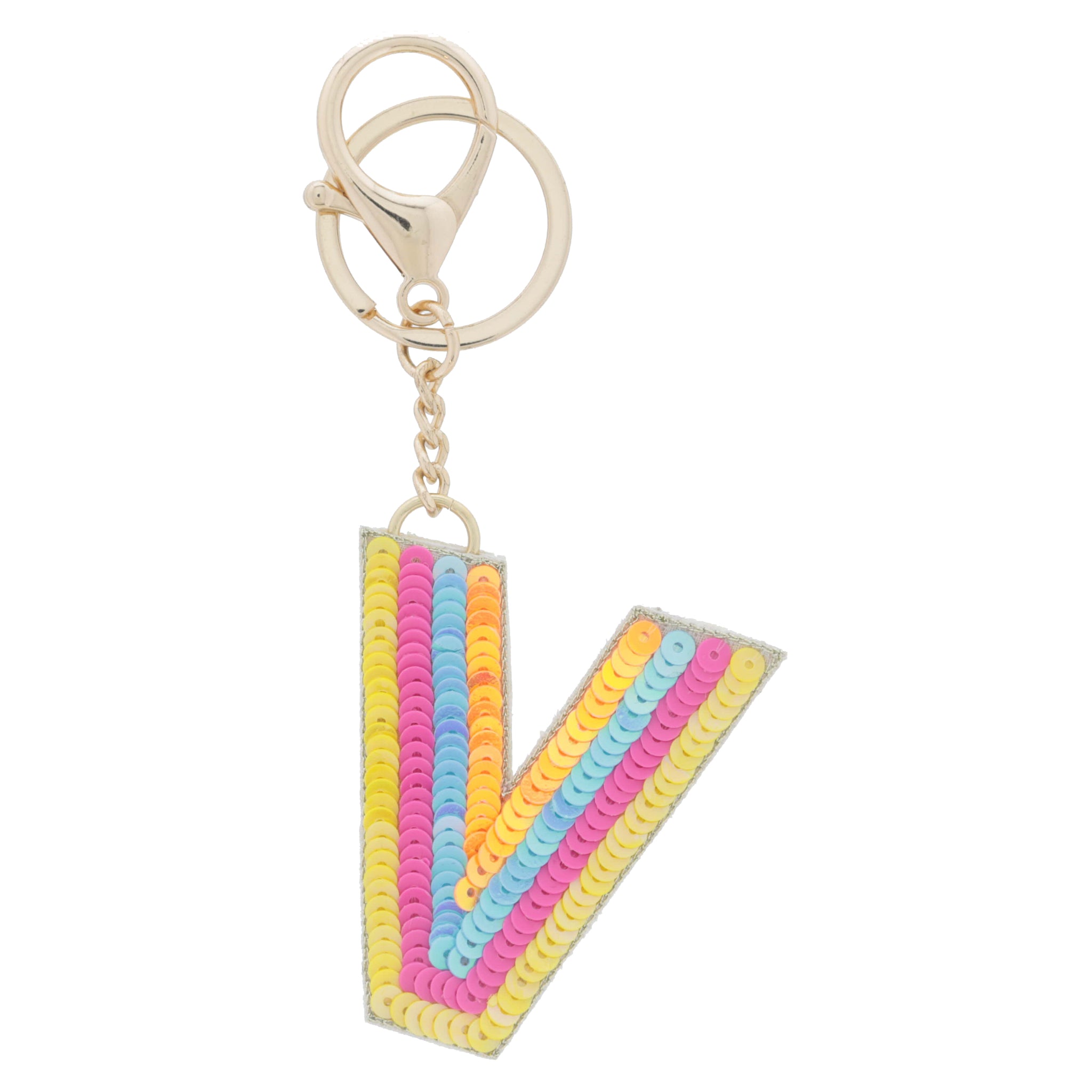 Multi Yellow, Hot Pink, Blue, Orange Sequin "V" Keychain