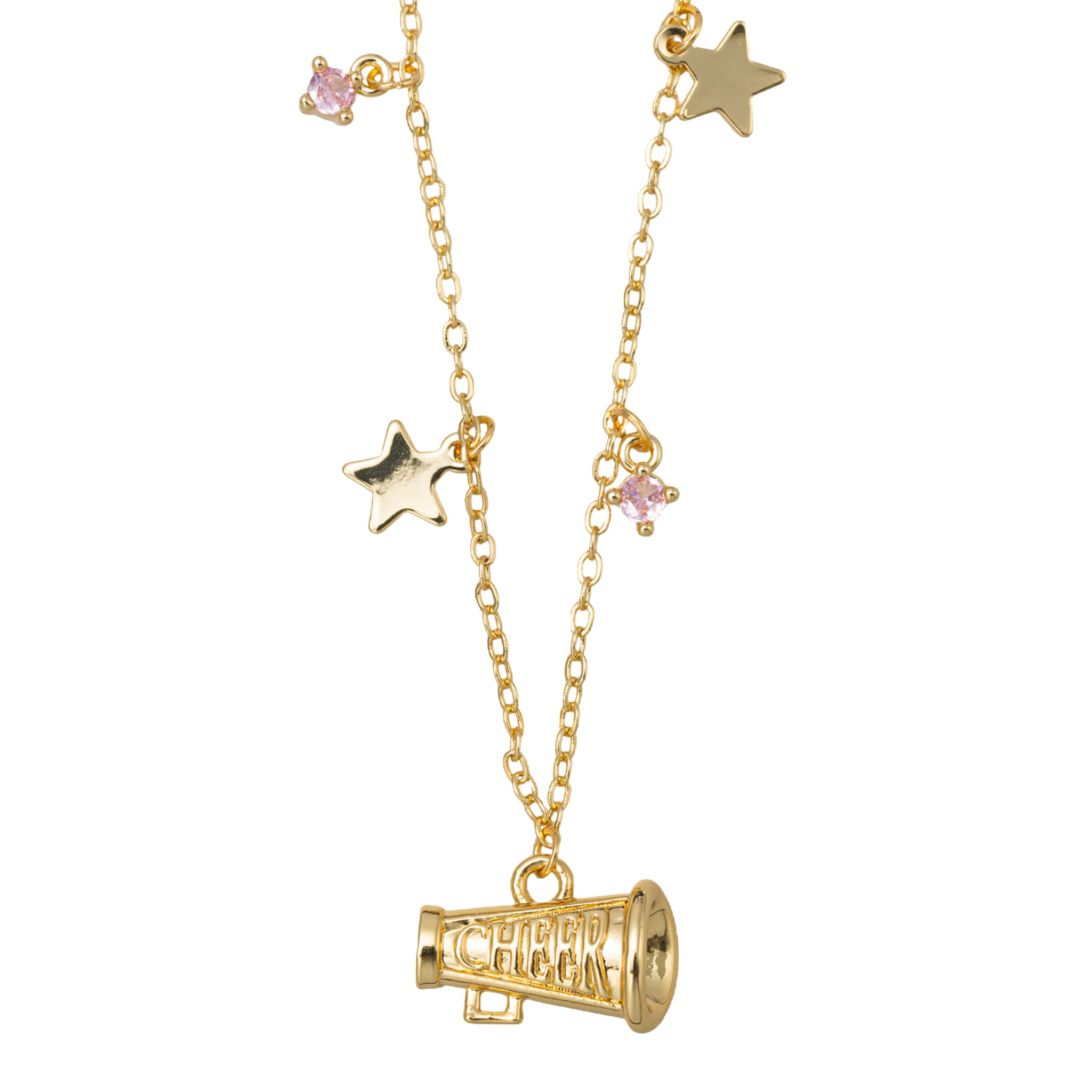 Kids 18K Gold Plated O Chain Necklace with Gold Megaphone and Star and Crystal Charms