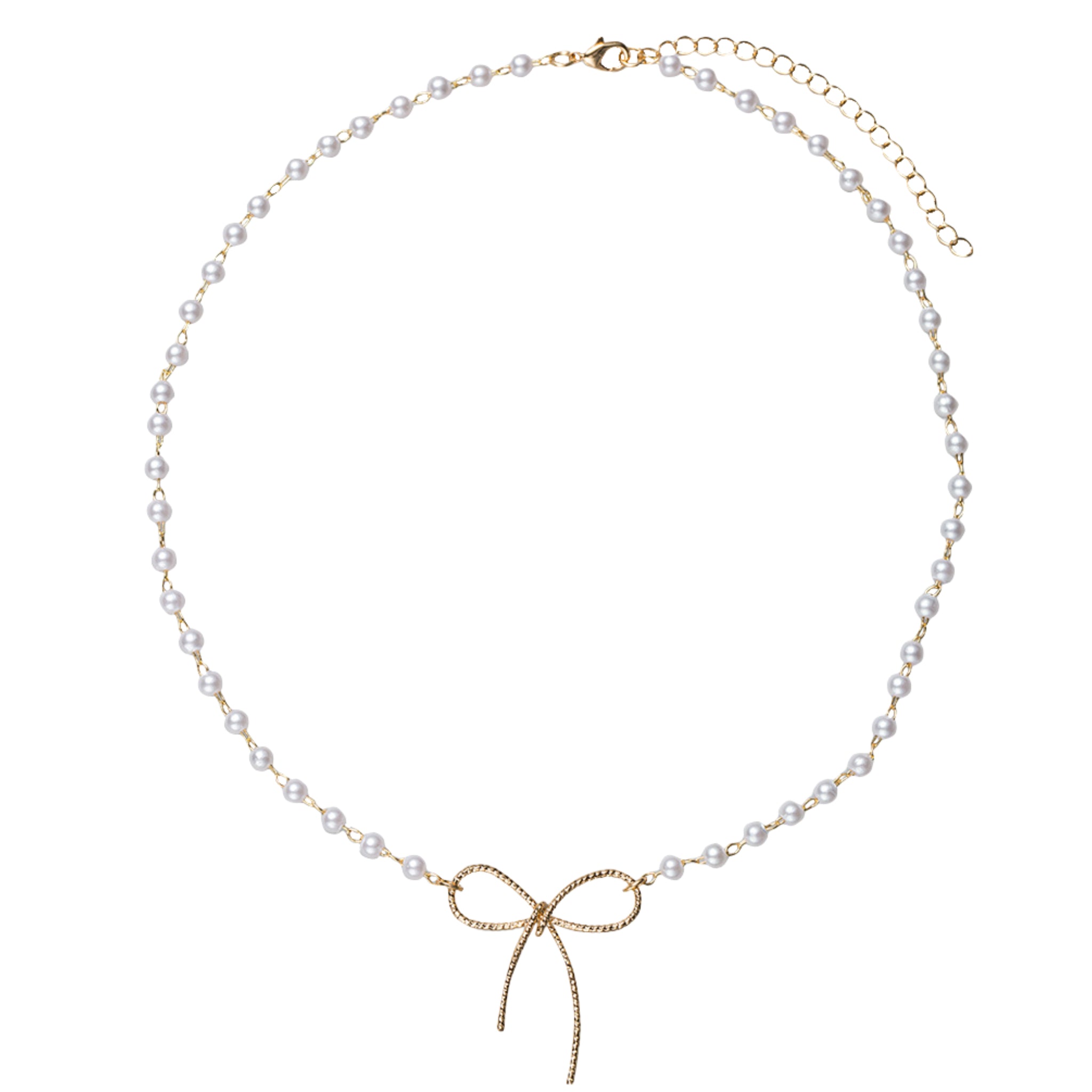Pearl Beaded Necklace with Gold Bow