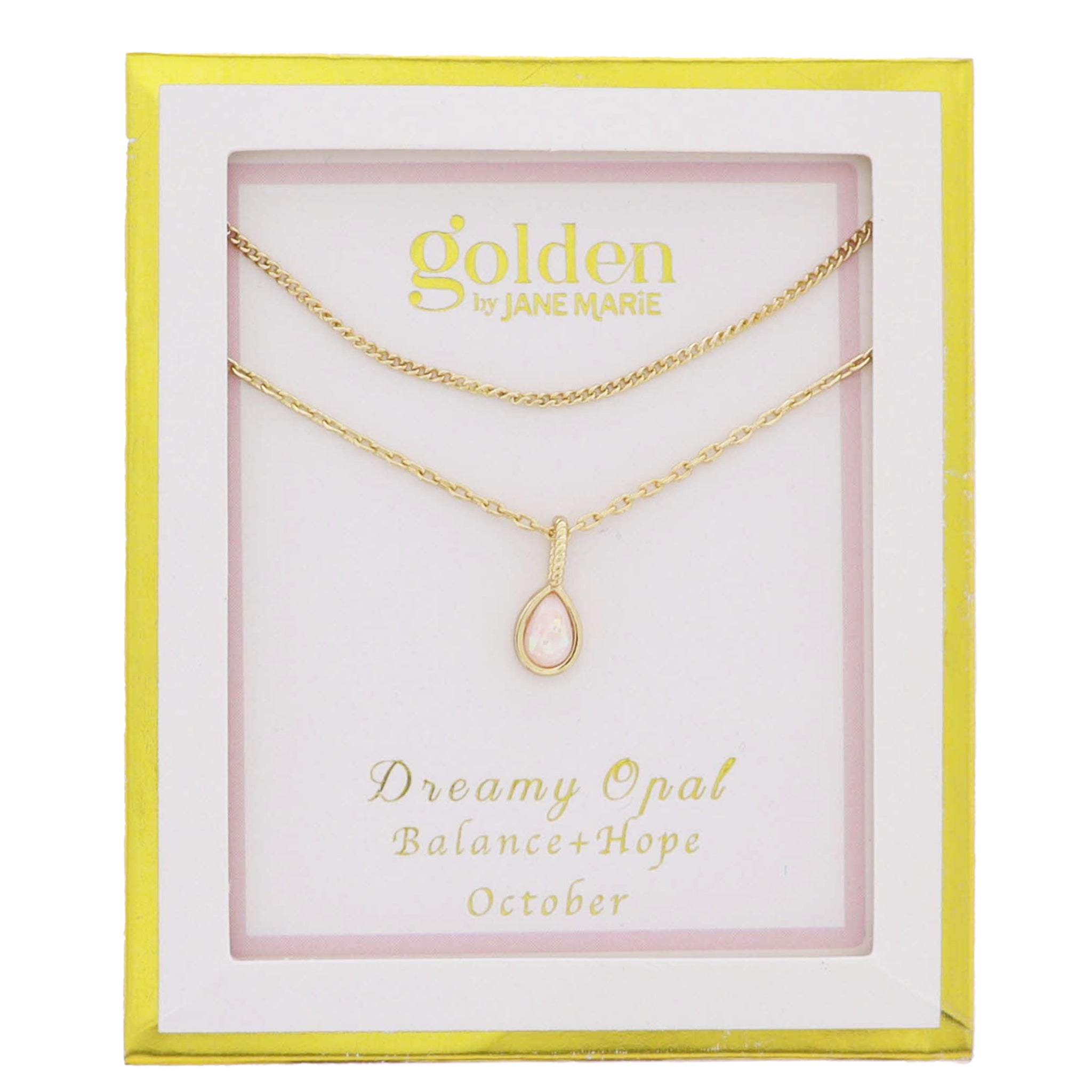 18k Gold Plated Satellite, Cable Chains Necklace with October Dreamy Opal Pendant