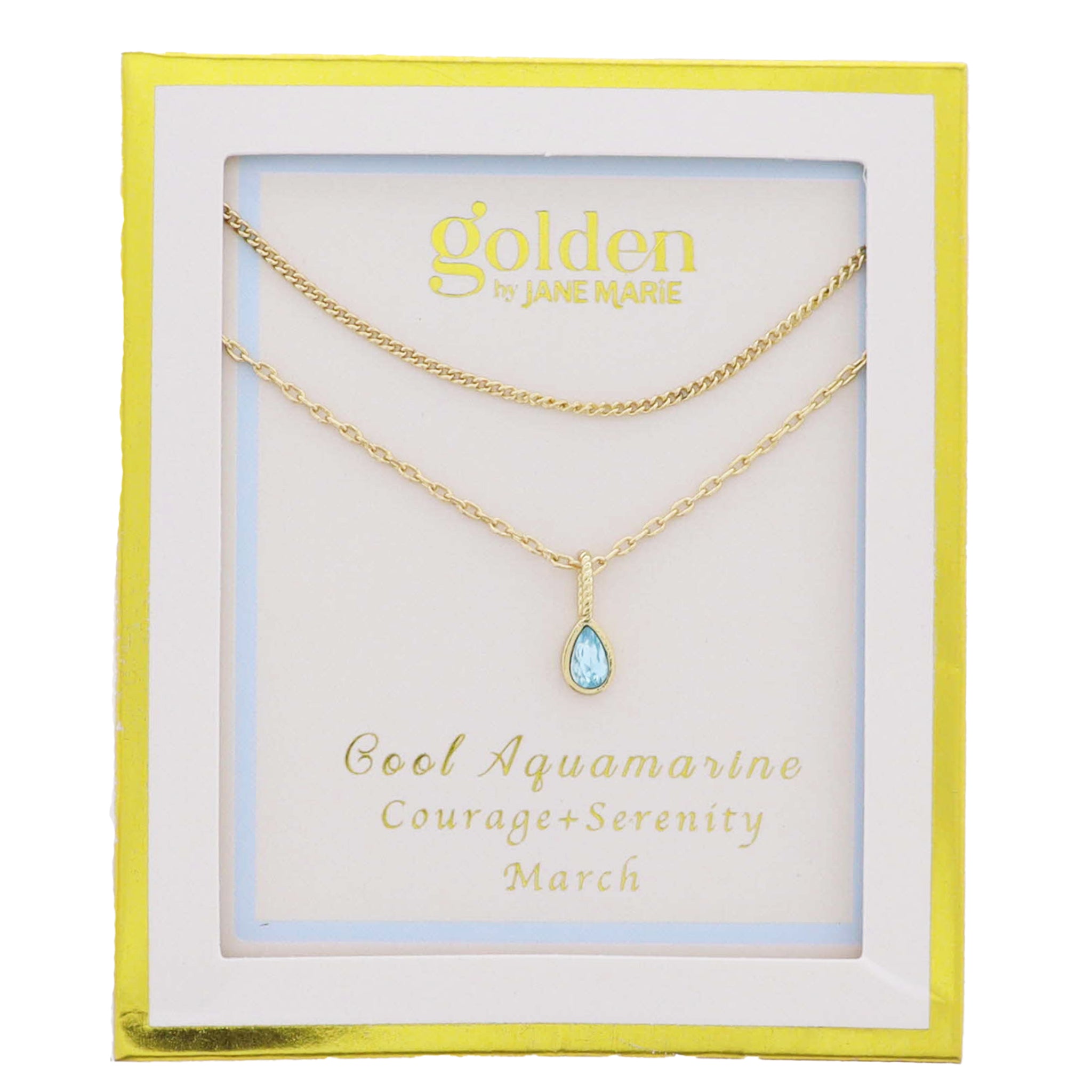 18k Gold Plated Satellite, Cable Chains Necklace with March Cool Aquamarine Pendant