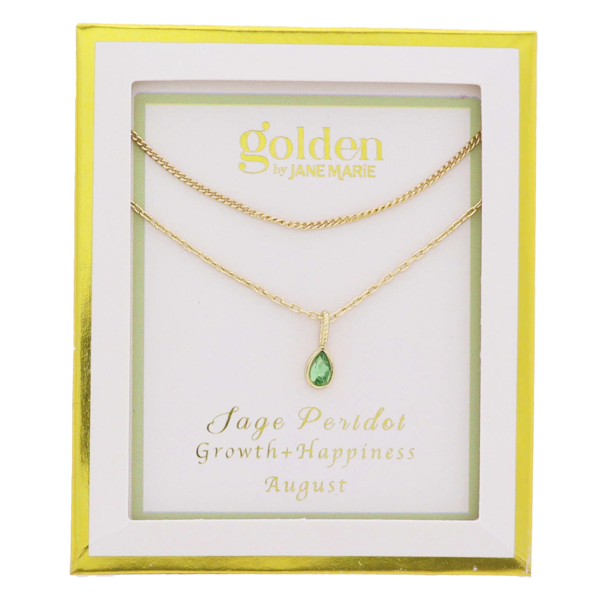 18k Gold Plated Satellite, Cable Chains Necklace with August Sage Peridot Pendant