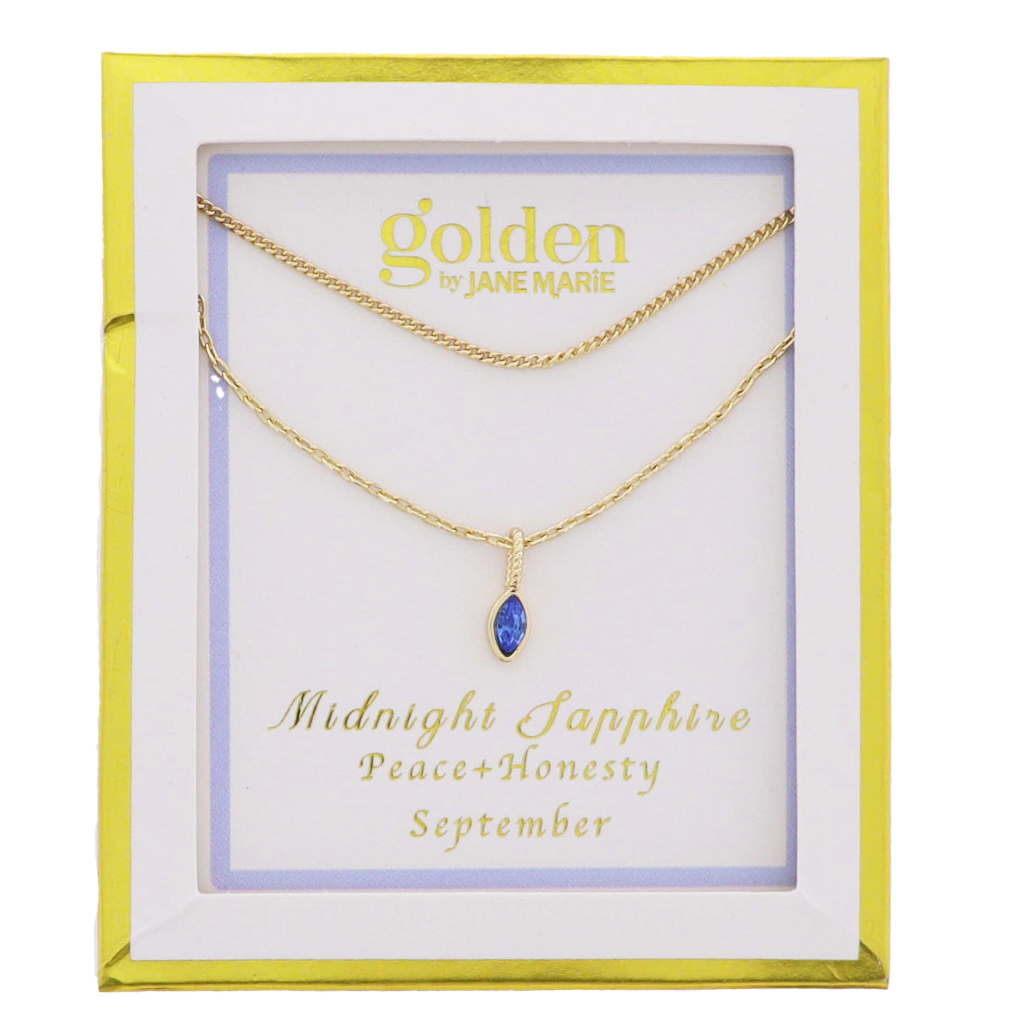 18k Gold Plated Satellite, Cable Chains Necklace with September Midnight Sapphire Pendant