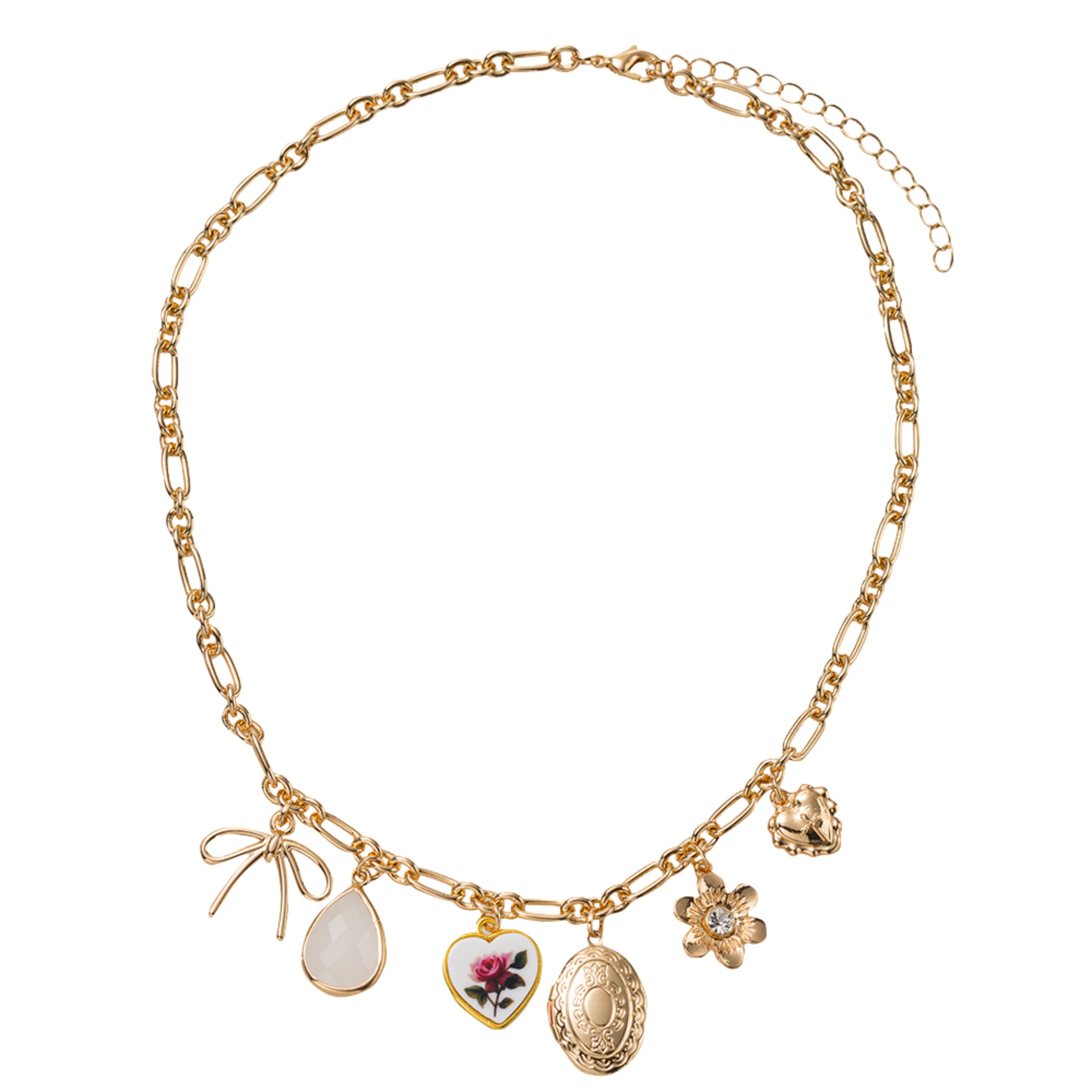 Bow, Stone, Floral Heart, Locket, Flower Paperclip, O CHain Necklace