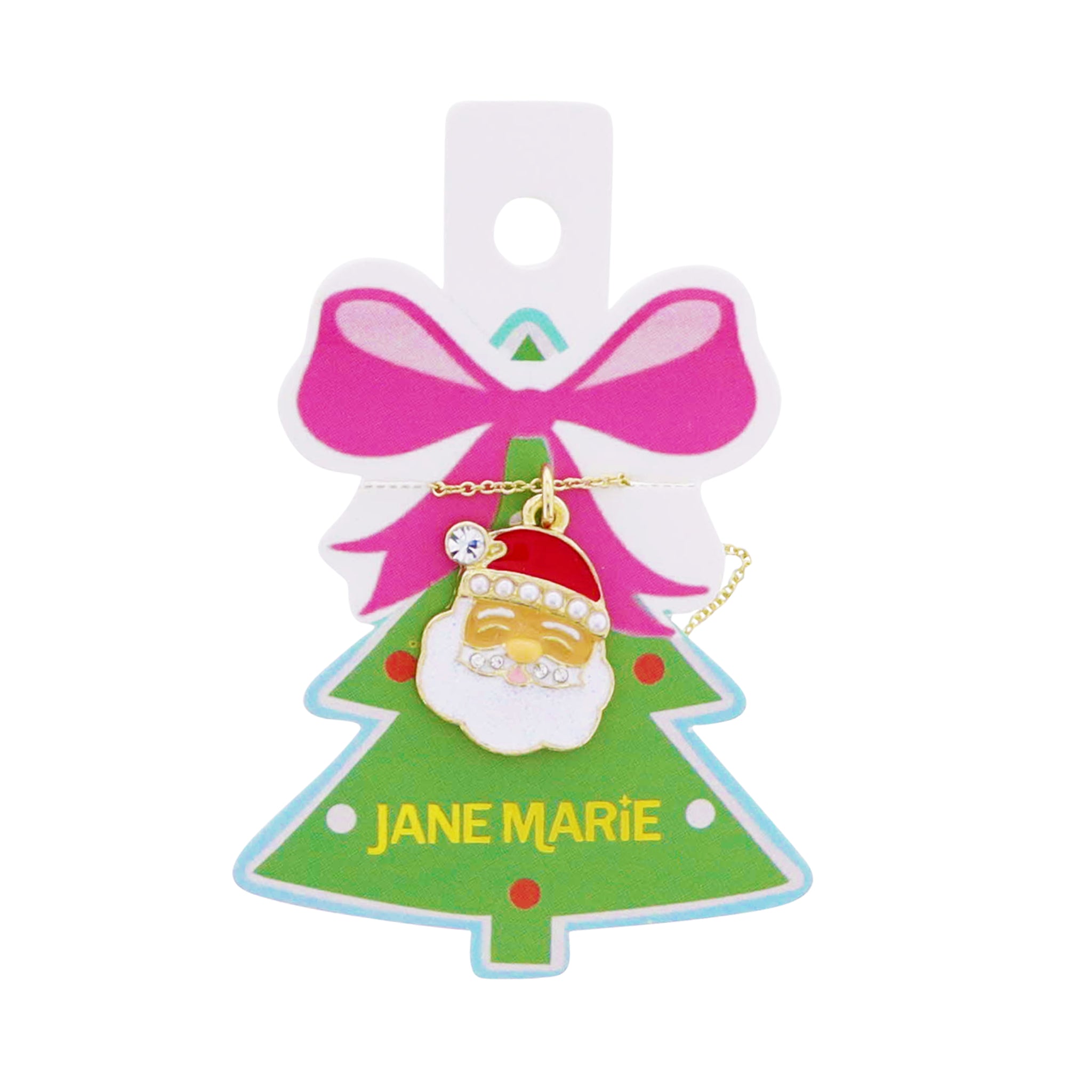 Gold Link Chain Necklace with White, Red Santa