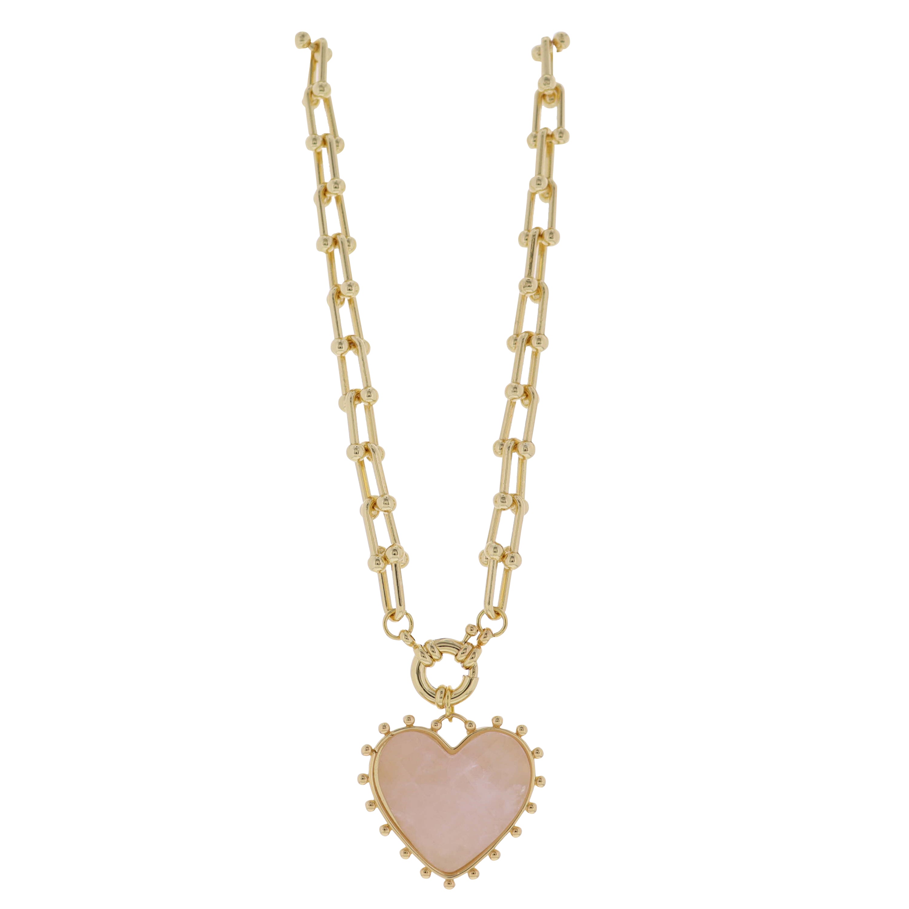 18K Gold Plated Horseshoe Chain Necklace with Pink, Gold Heart