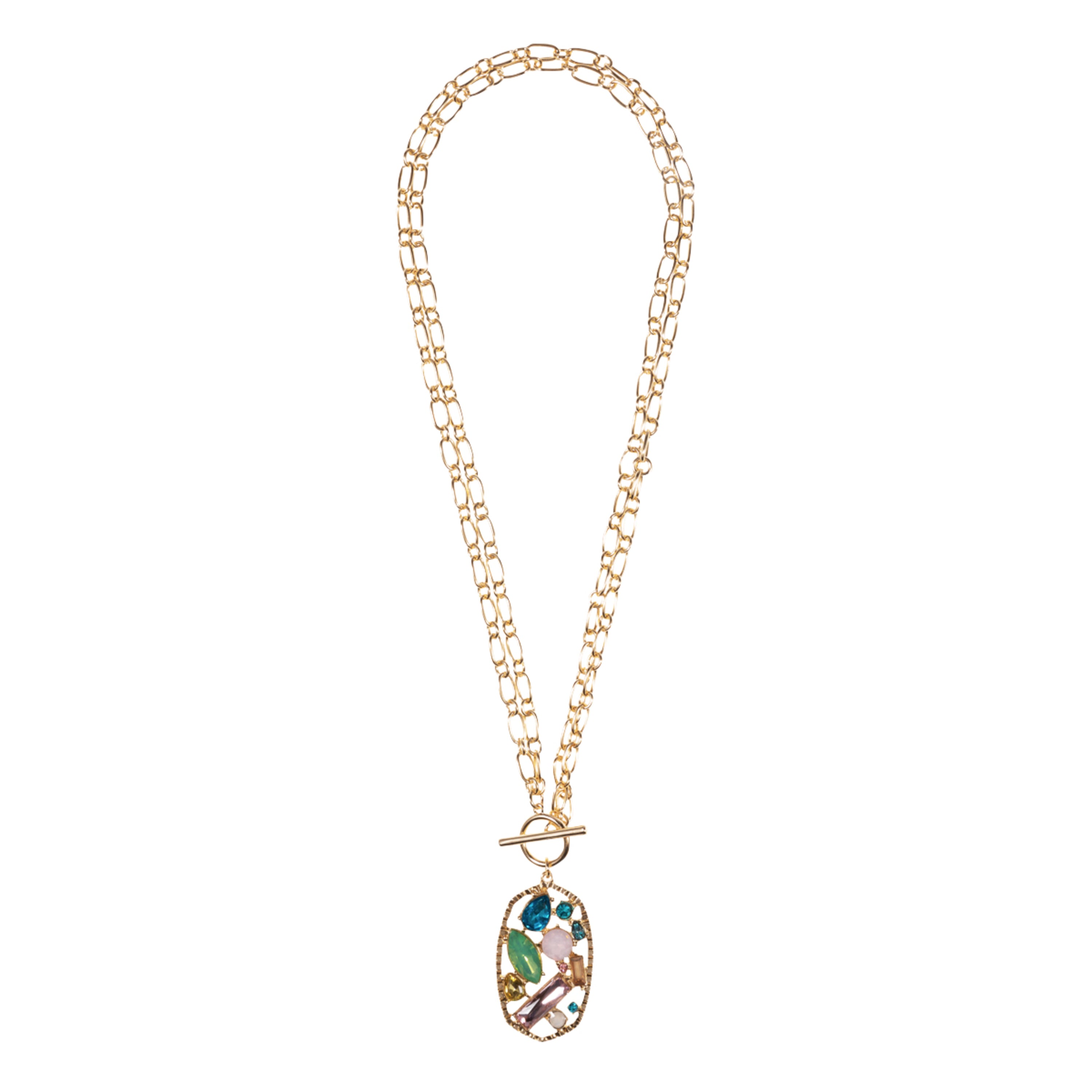Gold Paper Clip Chain Necklace with Blue, Pink, Mint, Moonstone Crystal Oval