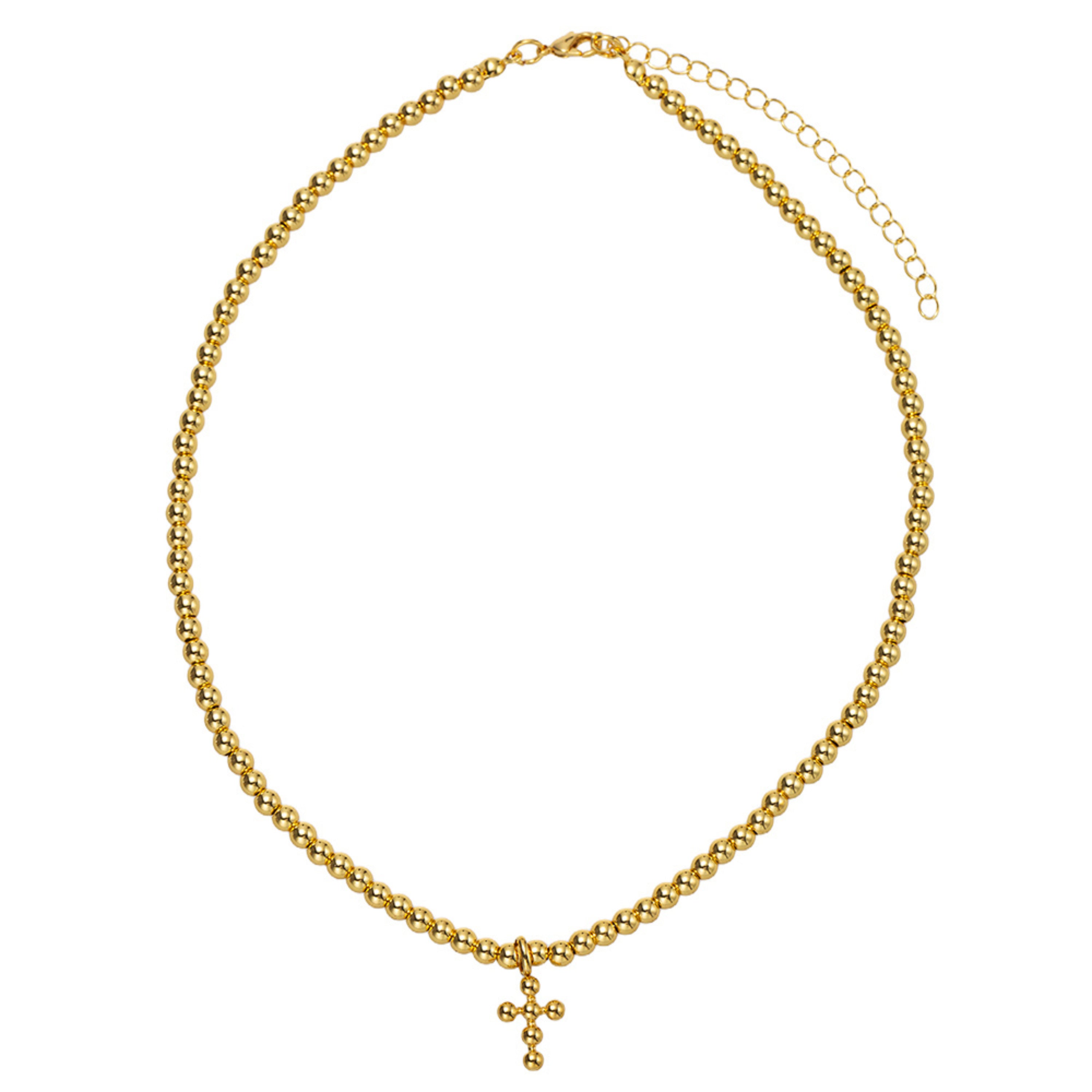 Kids 18K Gold Plated Beaded Necklace with Gold Bubble Cross