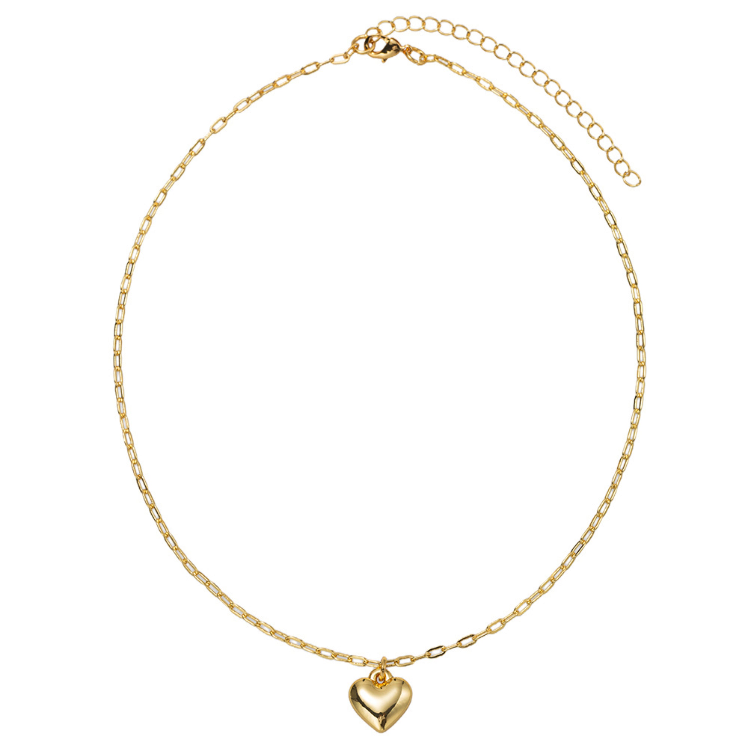 Kids 18K Gold Plated Paperclip Chain Necklace with Gold Bubble Heart