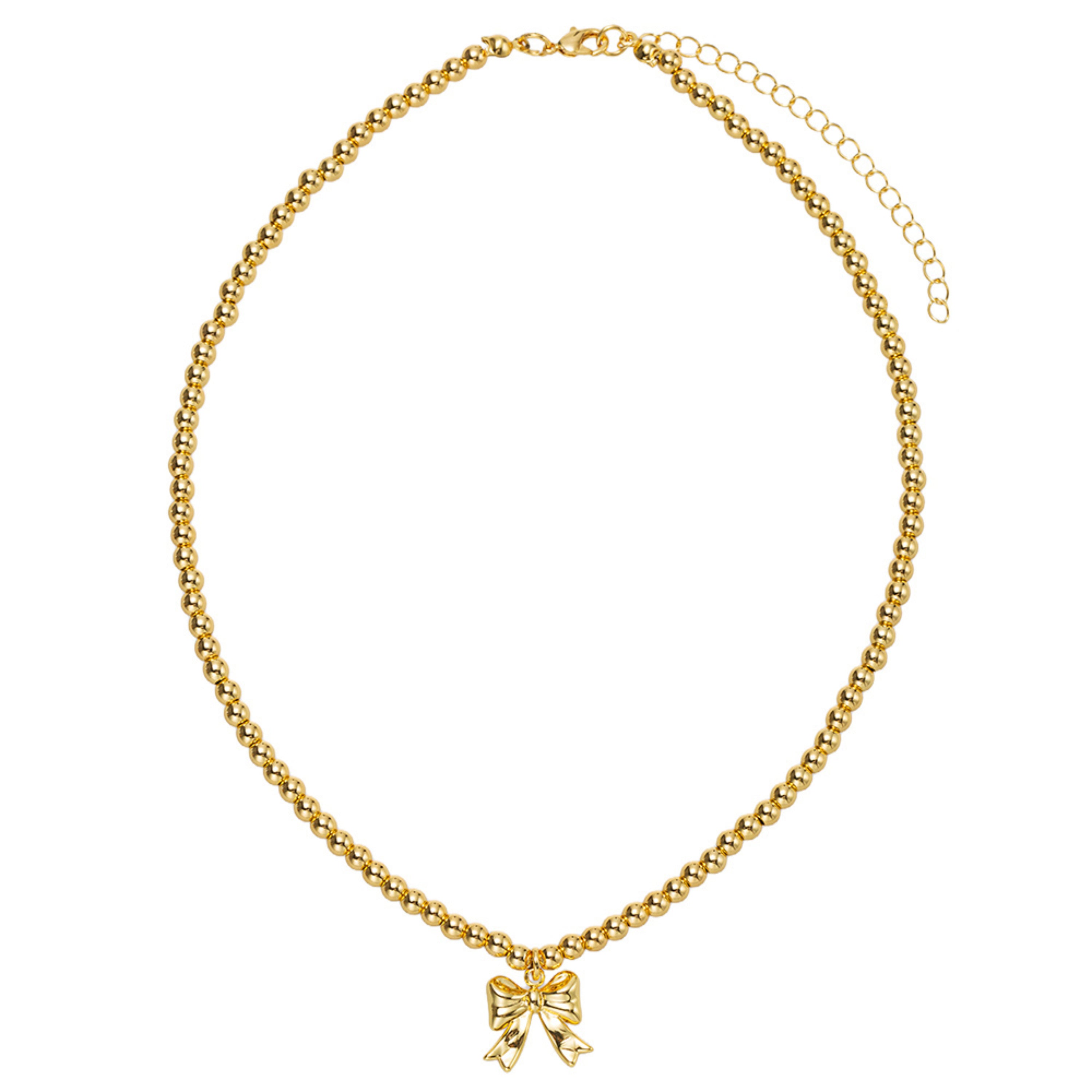 Kids 18K Gold Plated Ball Beaded Necklace with Gold Bow