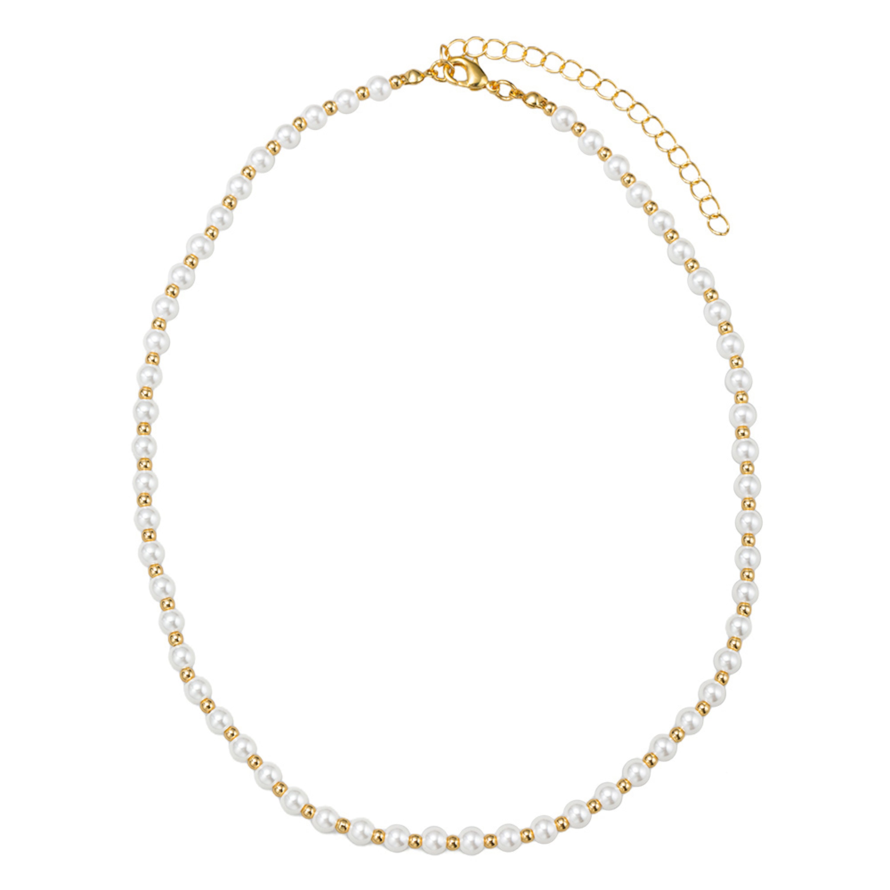 18K Gold Plated & Pearl Beaded Necklace with Gold Cross