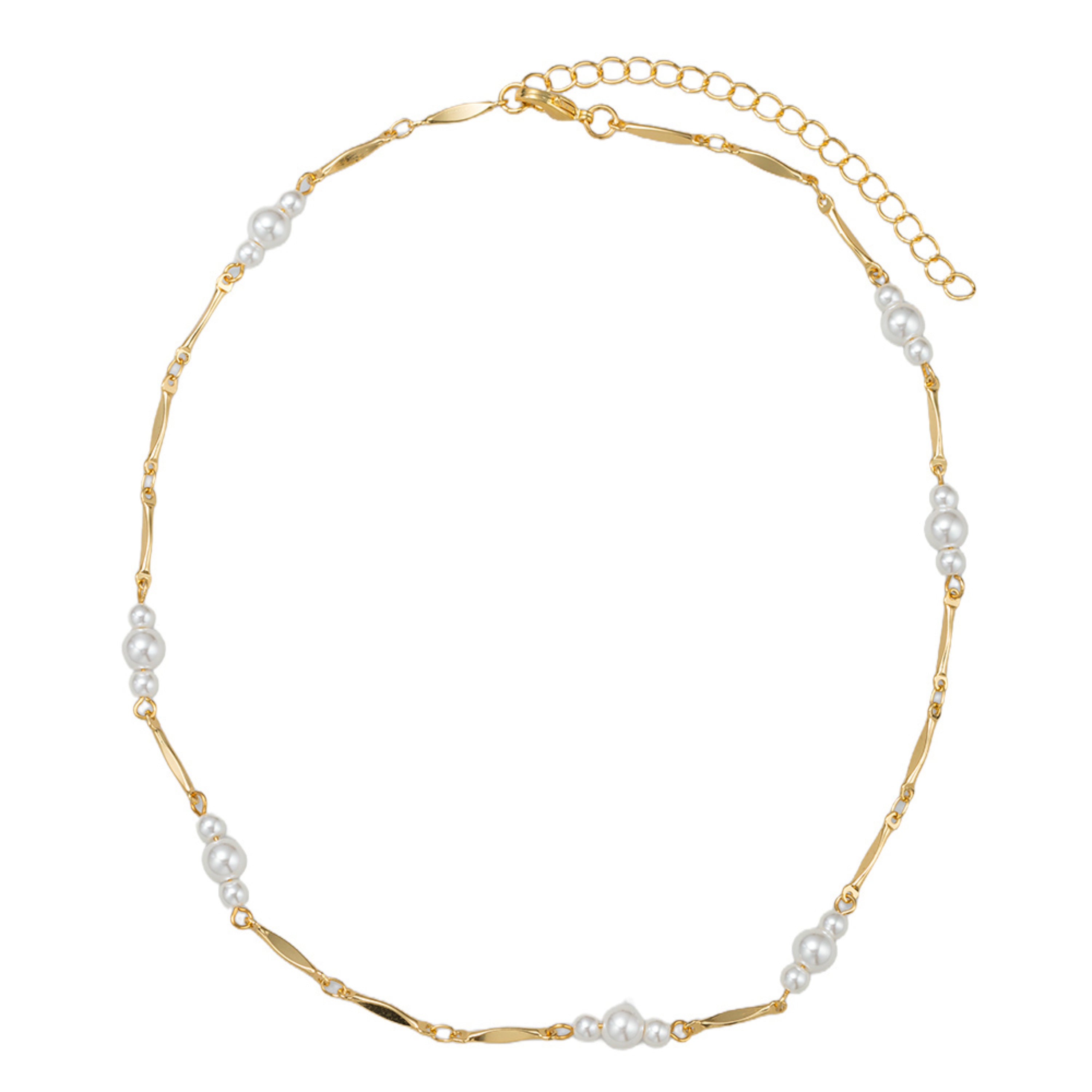 18K Gold Plated Barlink Chain Necklace with Pearls