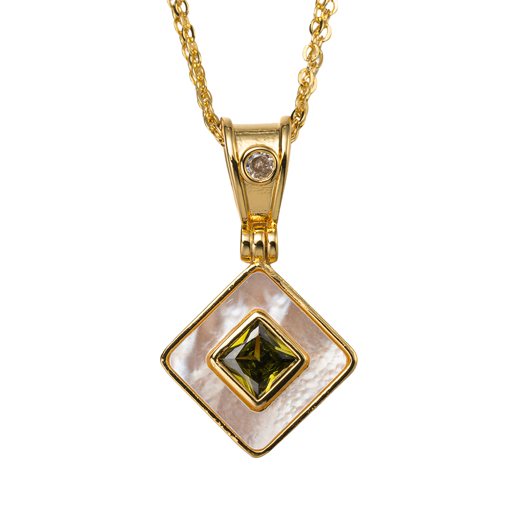18k Gold Plated Double Chain Necklace with "August" Peridot Pendant
