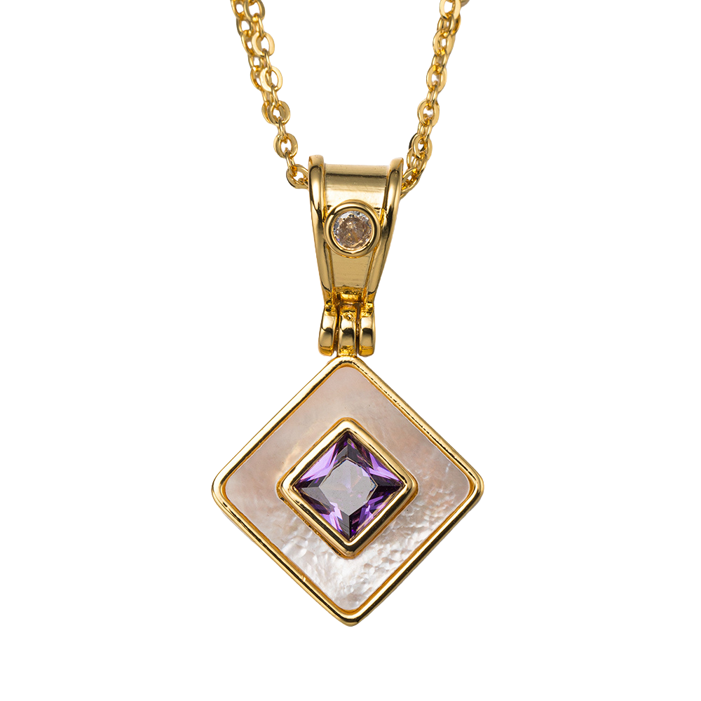 18k Gold Plated Double Chain Necklace with "February" Amethyst Pendant