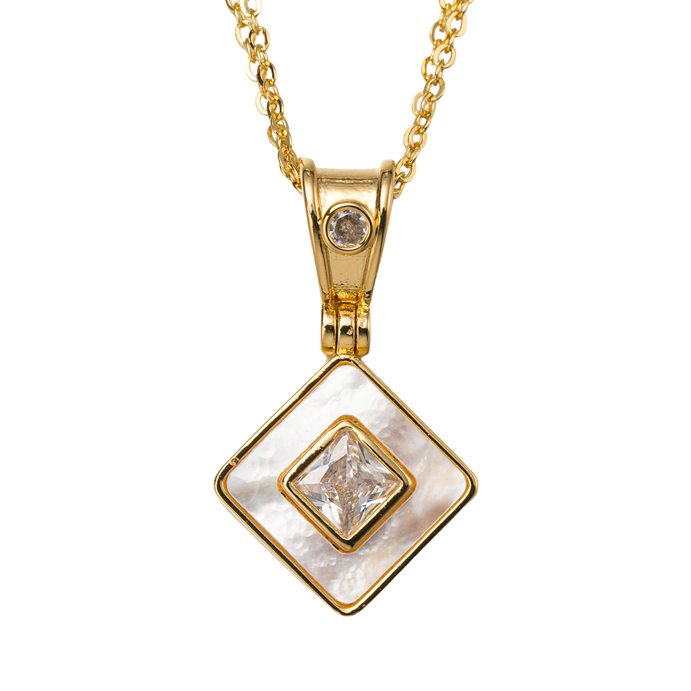 18k Gold Plated Double Chain Necklace with "April" Diamond Pendant