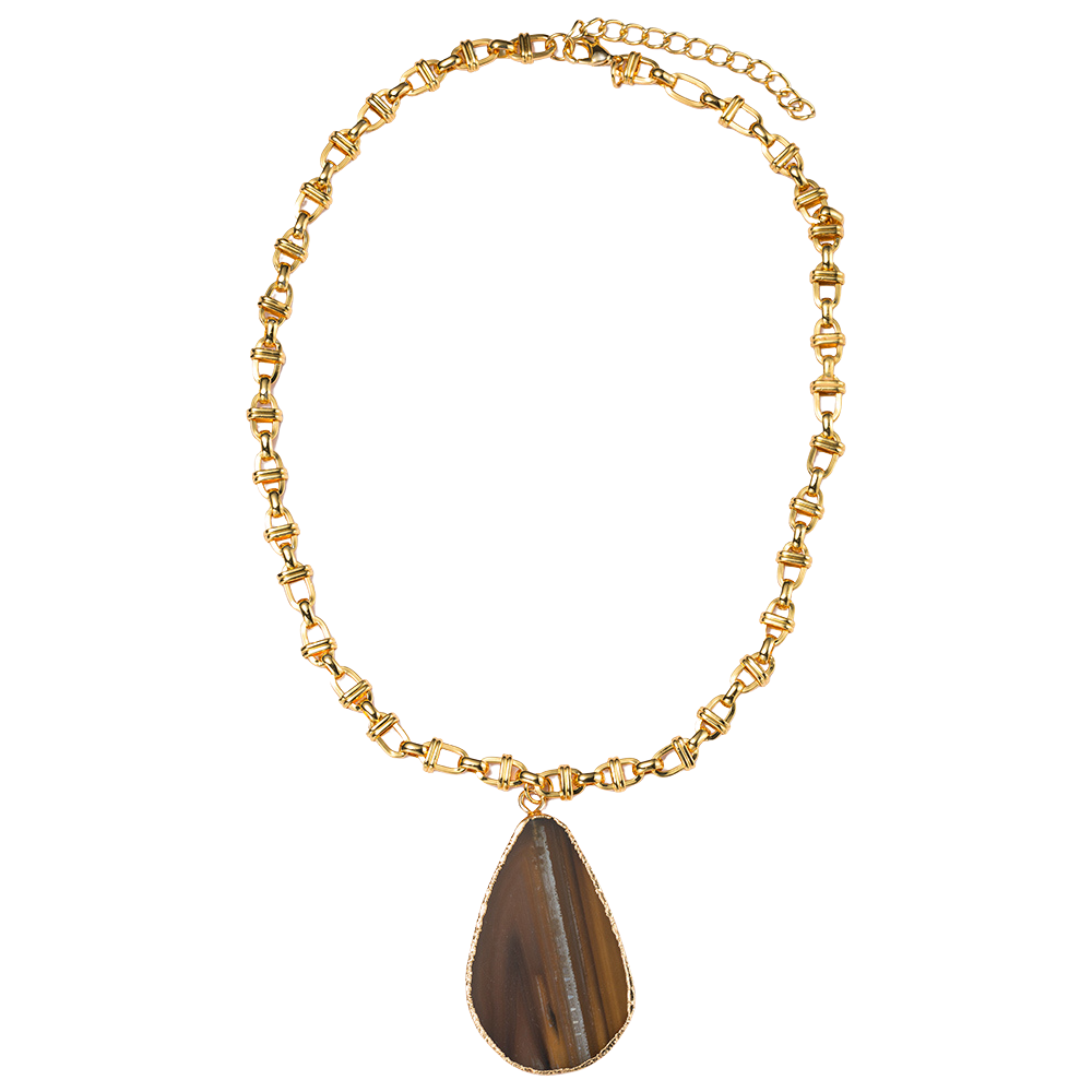 18k Gold Plated Knot Chain Necklace with Brown Agate