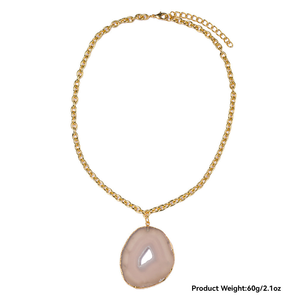 18k Gold Plated Cross "O" Chain Necklace with Grey Agate