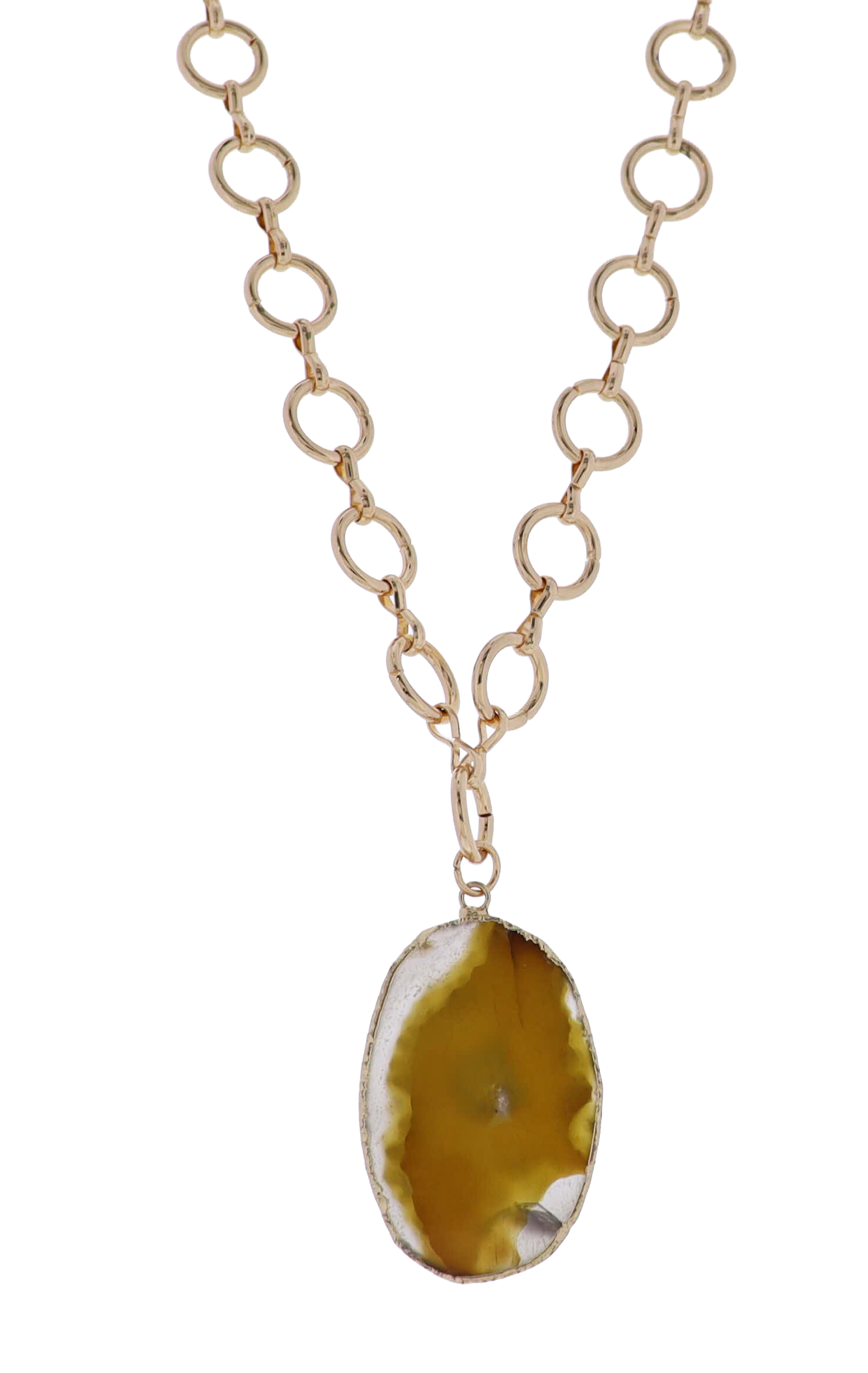 Gold Circle Chain Necklace with Brown Agate