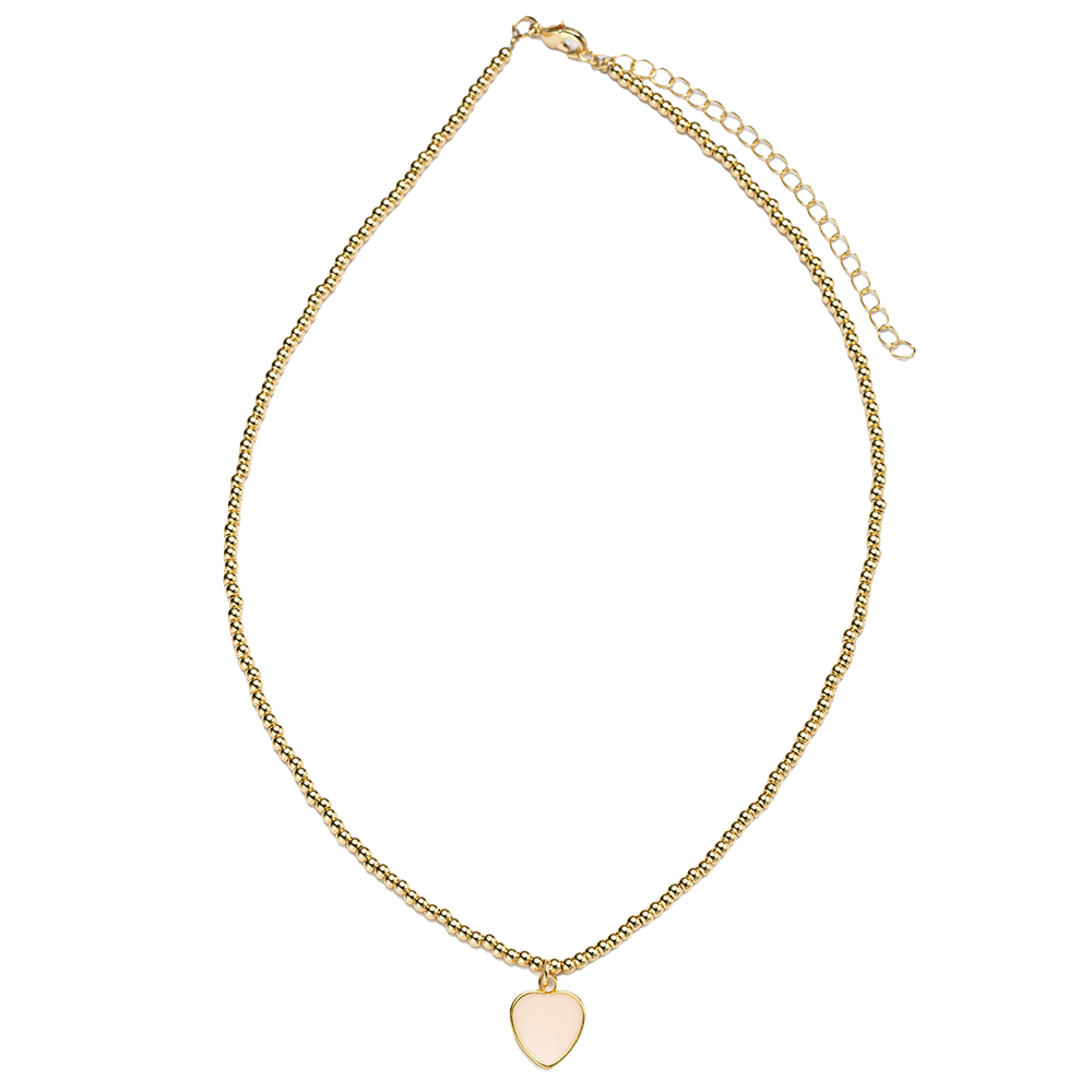 Kids 18k Gold Plated Ball Beaded Necklace with Pink Heart