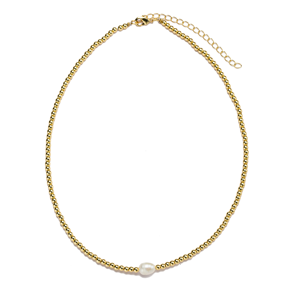 Kids 18k Gold Plated Ball Beaded Necklace with White Pearl