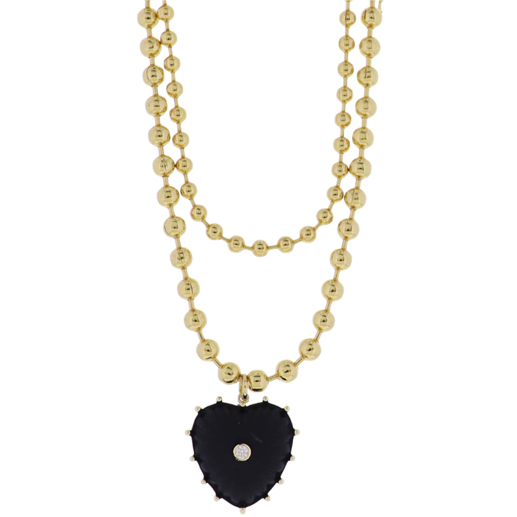 18k Gold Plated 2 Layer Ball Beaded Necklace with Black Heart
