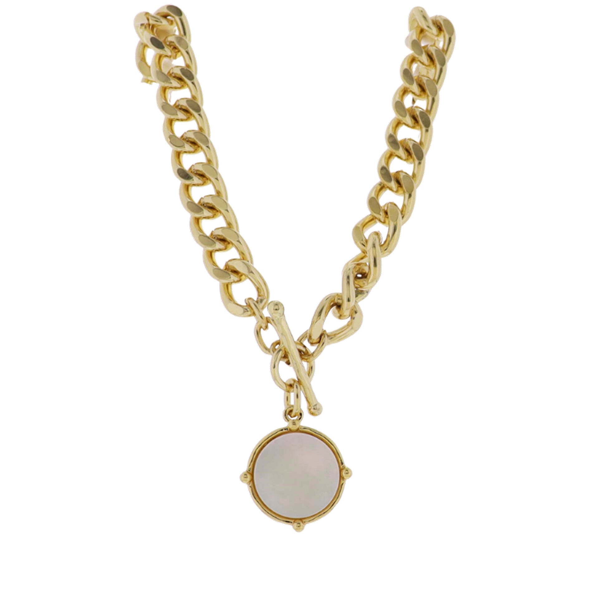 18k Gold Plated Satellite Chain Necklace with White Shell Circle Pendant