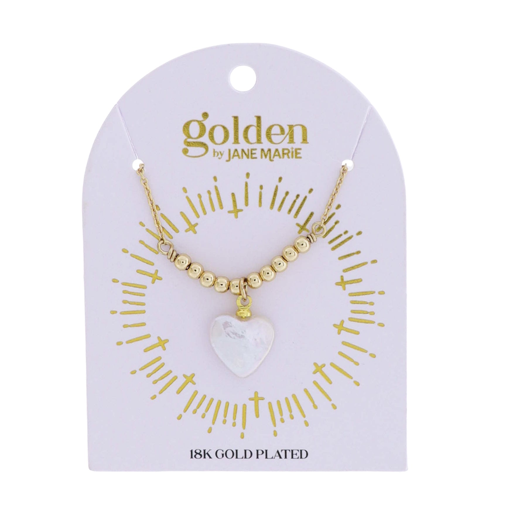18k Gold Plated Gold Rolo Chain Necklace with Gold Beads & Pearl Heart