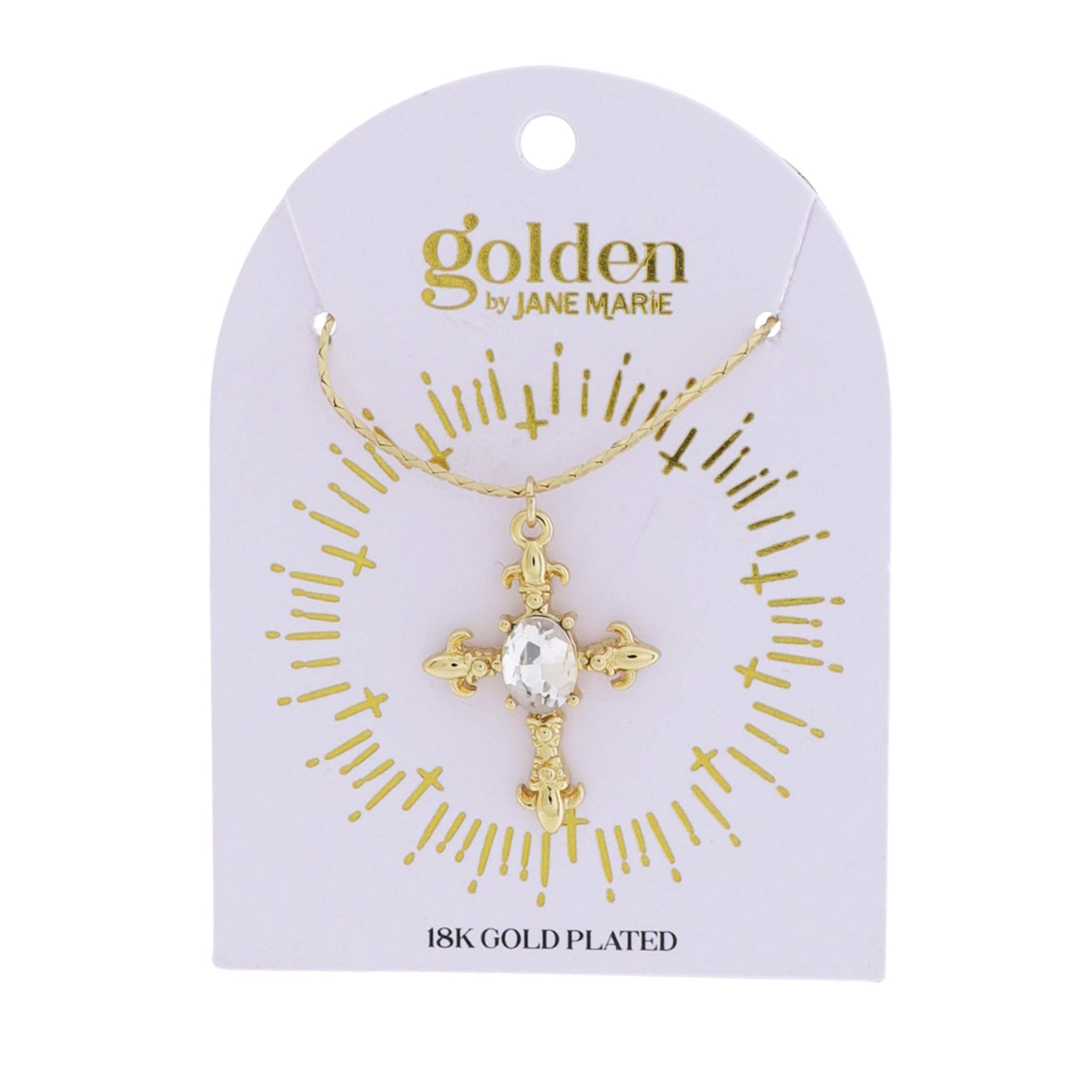 18k Gold Plated Gold Flat Snake Chain Necklace With Gold Decorative Cross with Center Crystal
