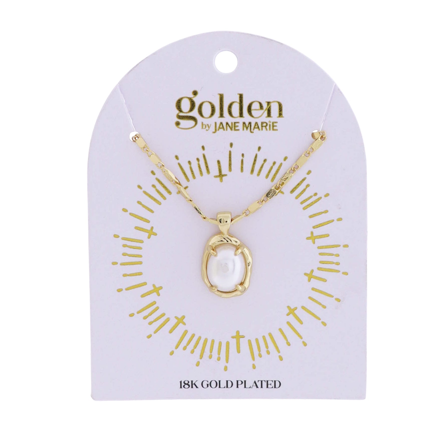 18k Gold Plated Gold Flat Handmade Chain Necklace with Pearl Cabachon
