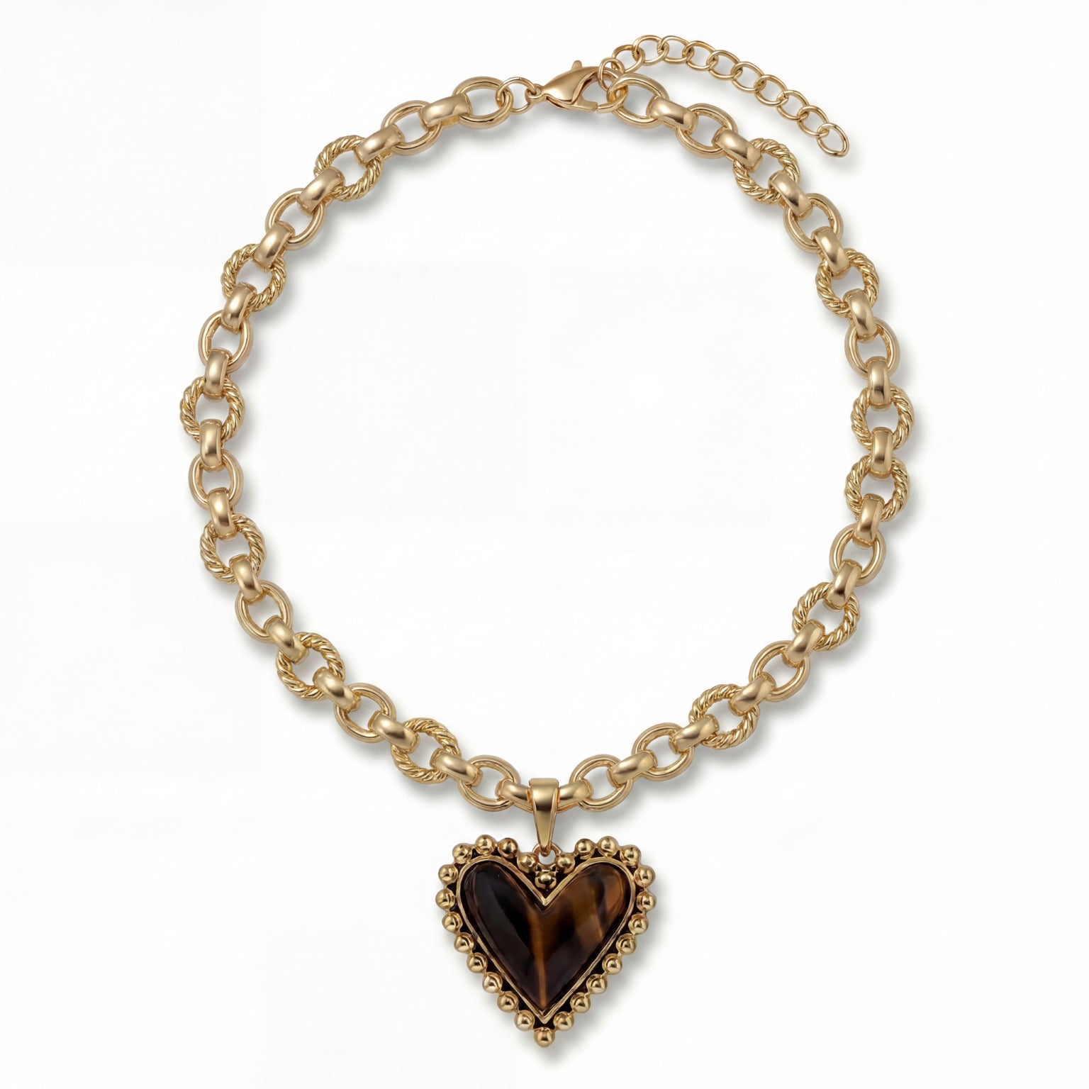 18k Gold Plated Gold Handtwisted Chain Necklace with Tortoise Heart