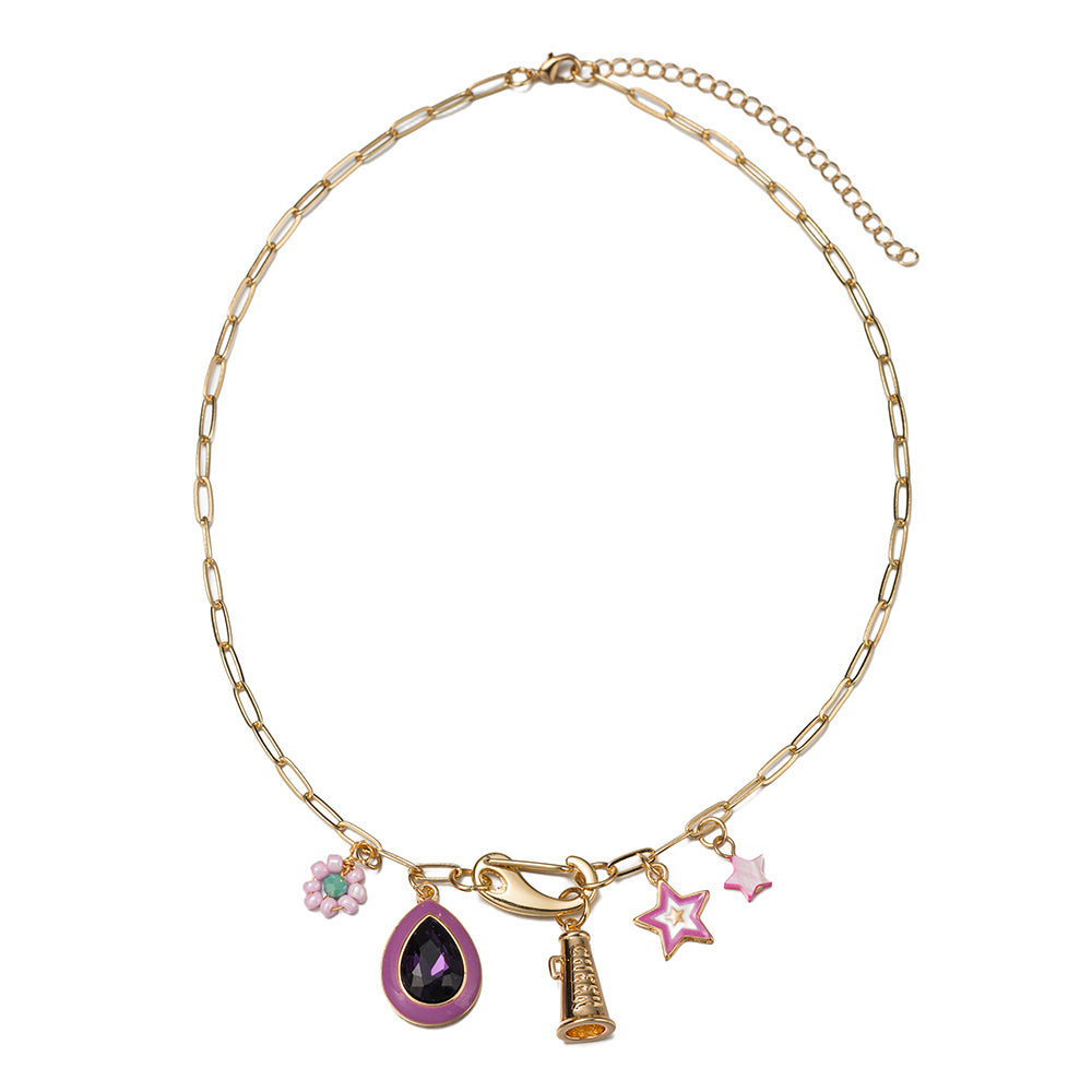 Kids Gold Paperclip Chain Necklace with Megaphone, Stars, Flower Charms