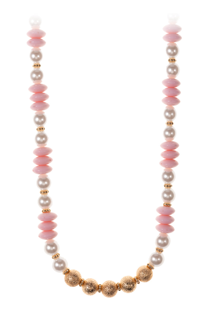 Pink, Pearl, Gold Beaded Necklace