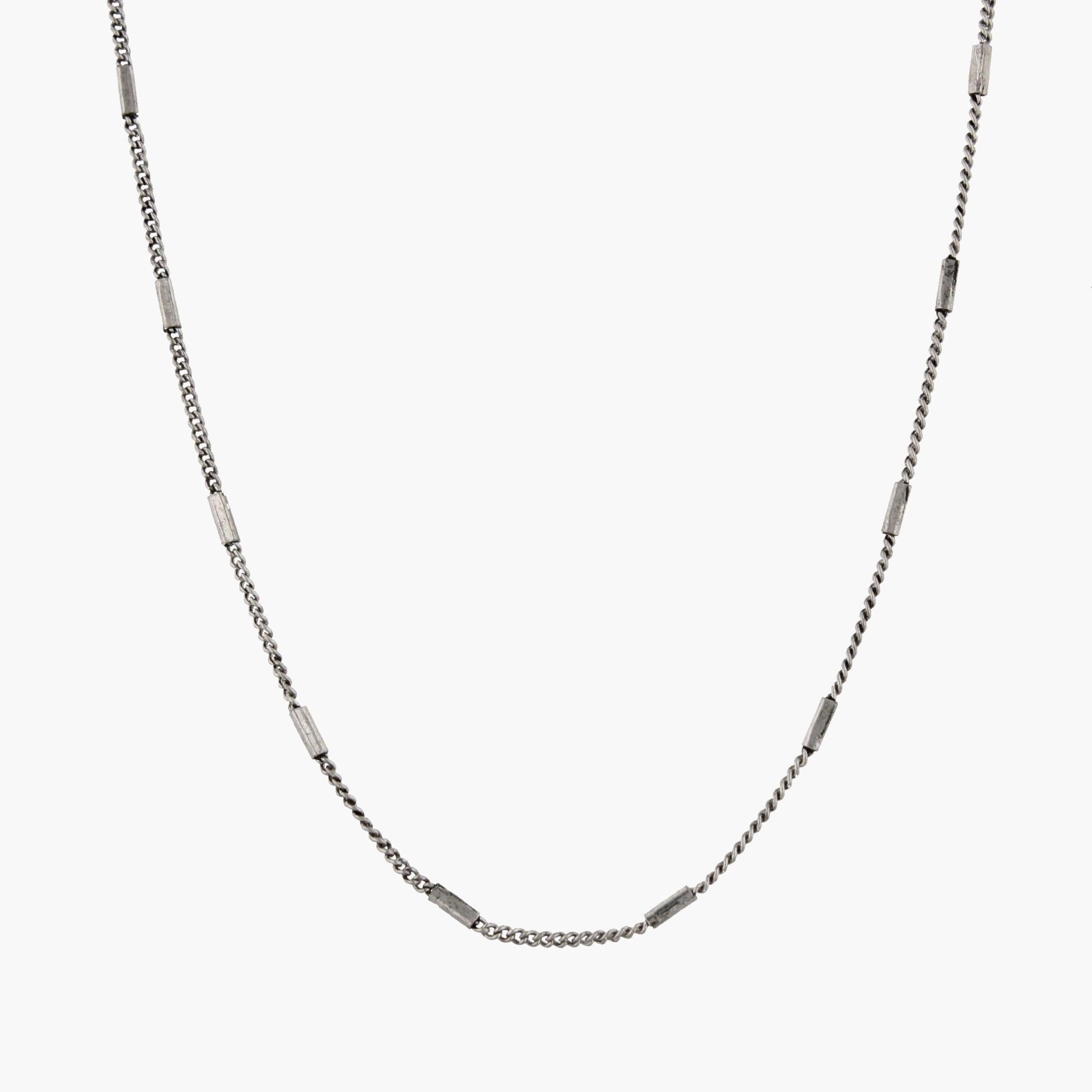 16" Silver Flat Rectangle Station Necklace, 3" Ext
