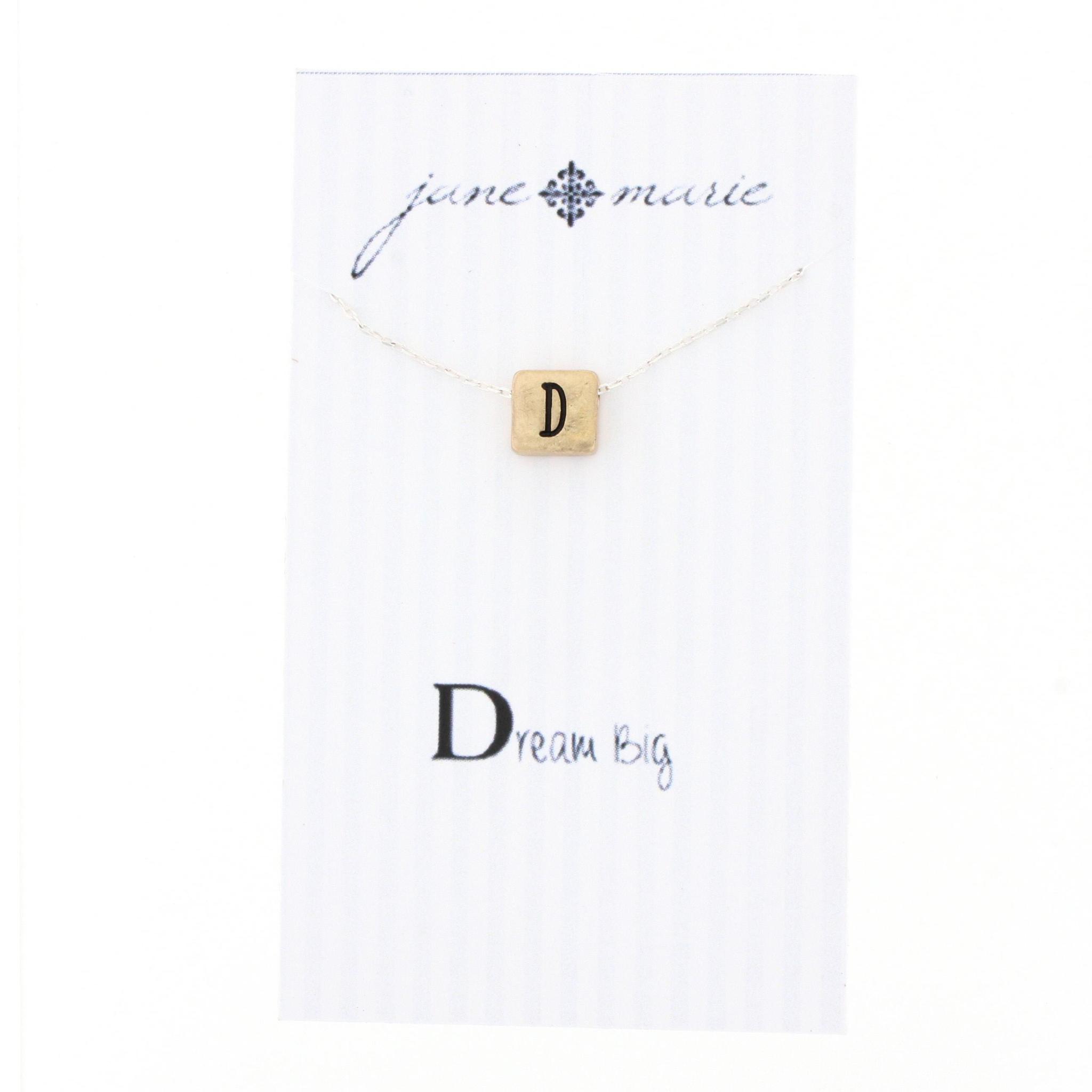 16" Gold Block D Initial On Silver Necklace, 3" Ext