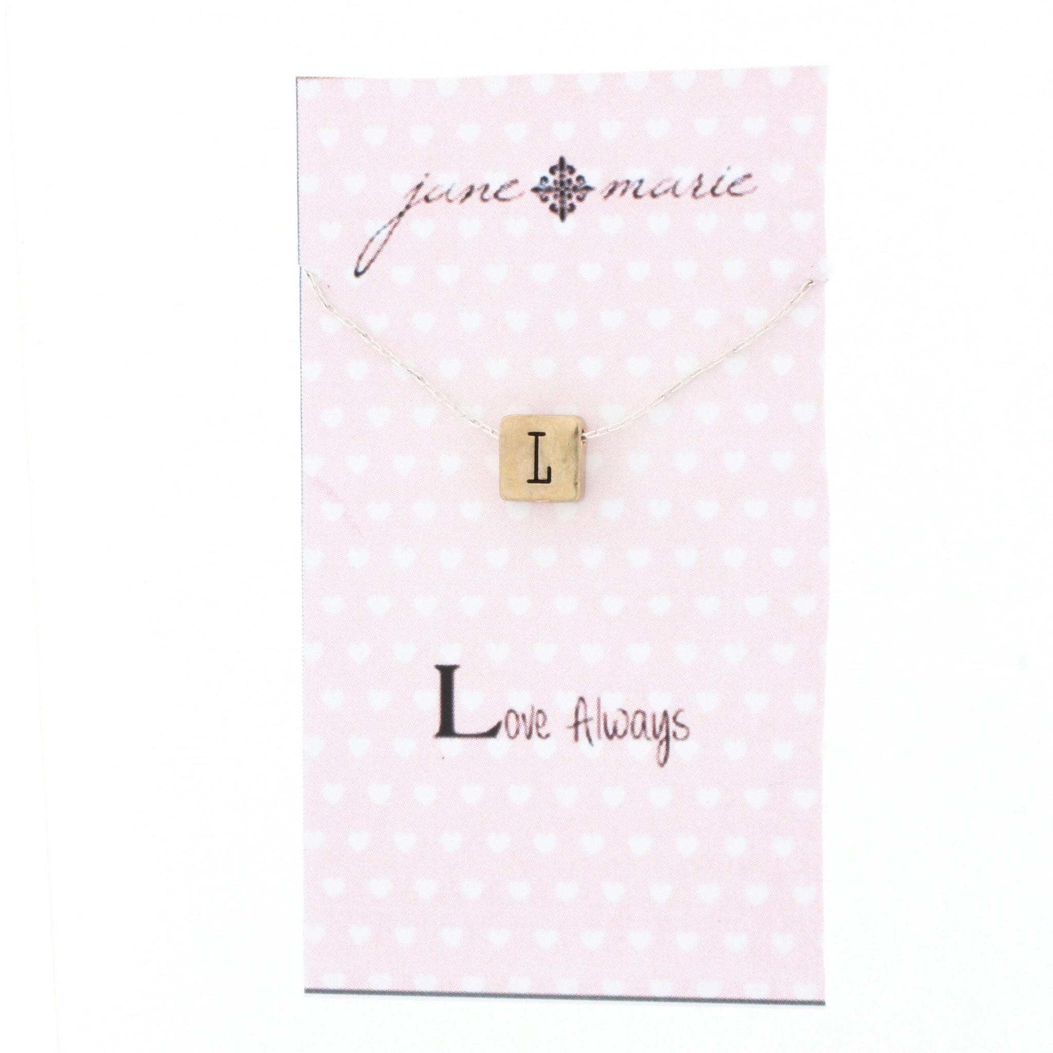 16" Gold Block L Initial On Silver Necklace, 3" Ext