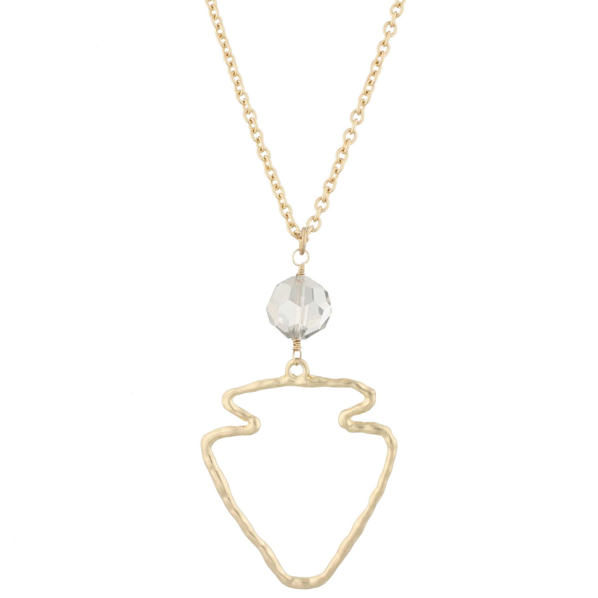 30" Gold Open Arrowhead Pendant with Black Diamond Bead, 3" Ext