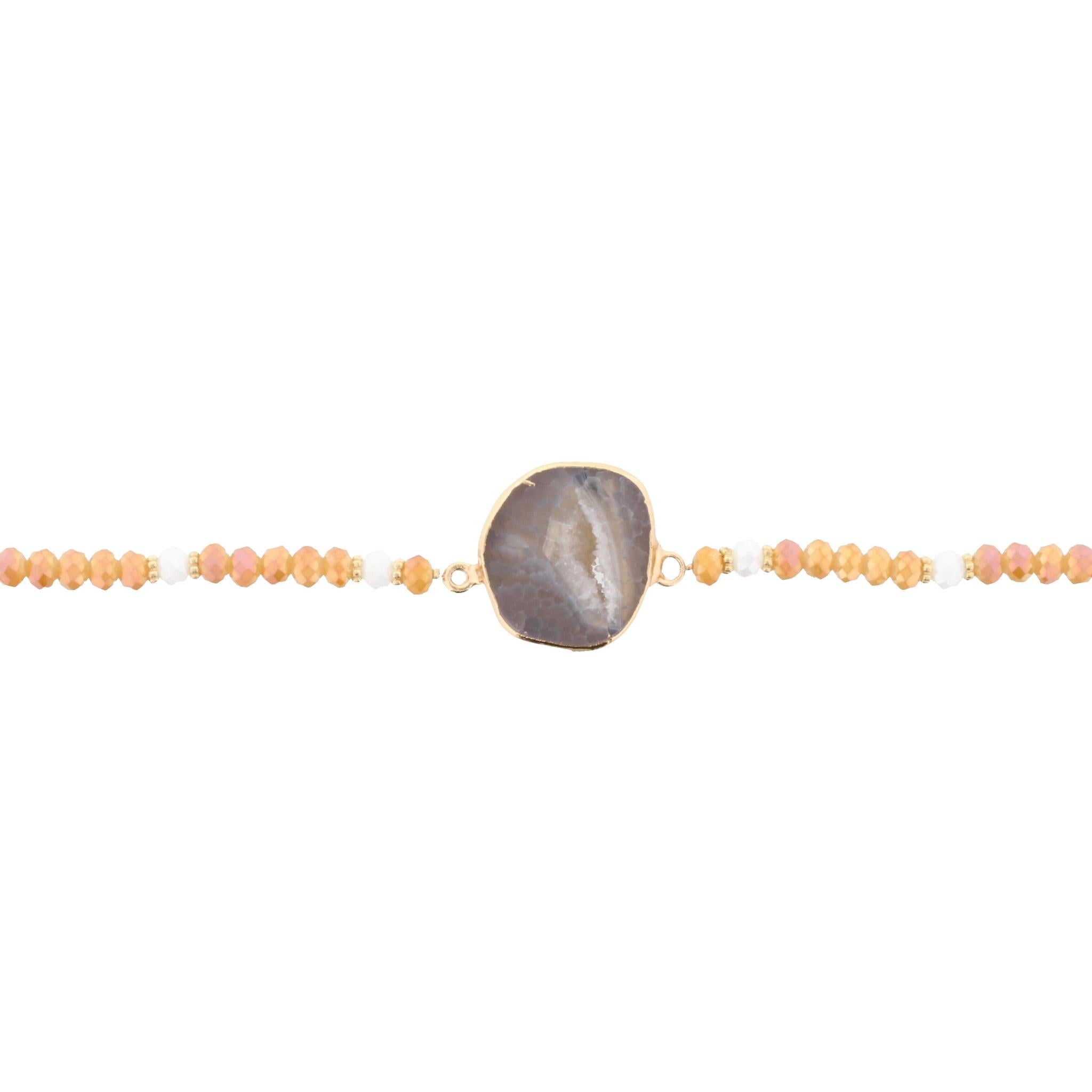 13" Sunset Beaded Link Choker Necklace with Grey Agate, 3" Ext