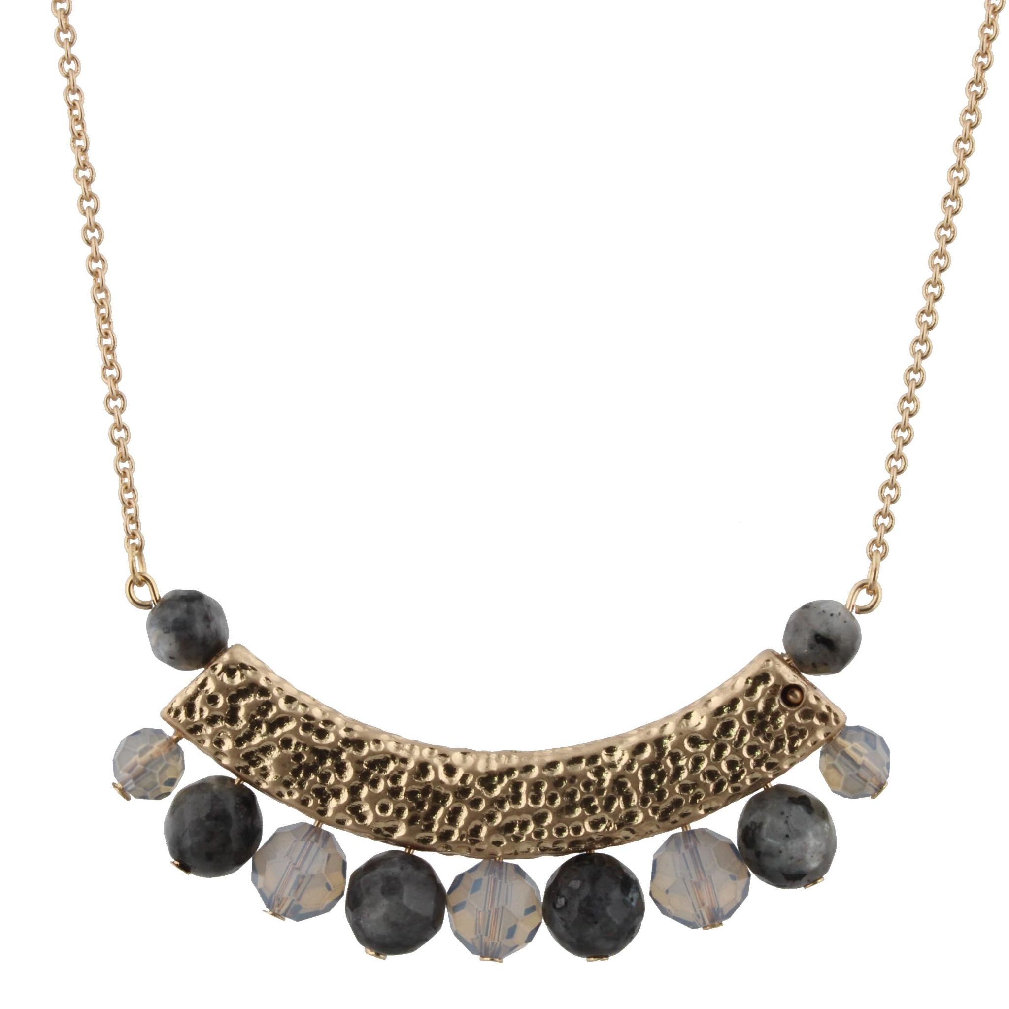 30" Grey/Grey Beaded Bib Necklace, 3" Ext