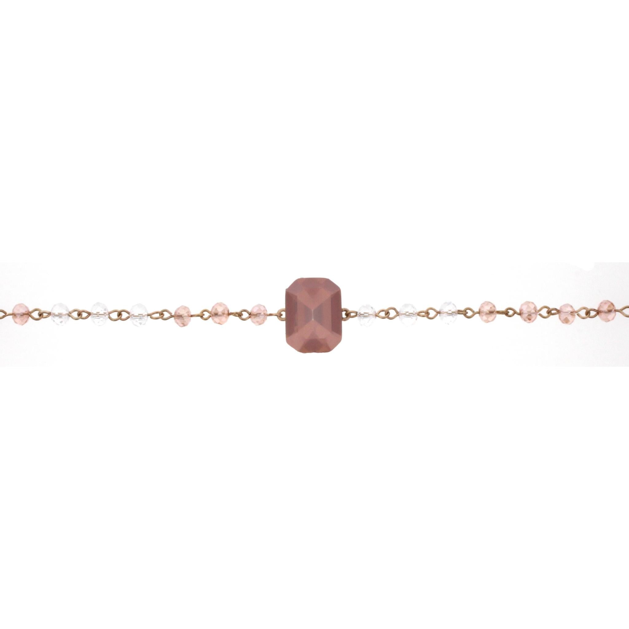 14" Pink & Clear Linked Body Choker Necklace with Pink Square Rhinestone