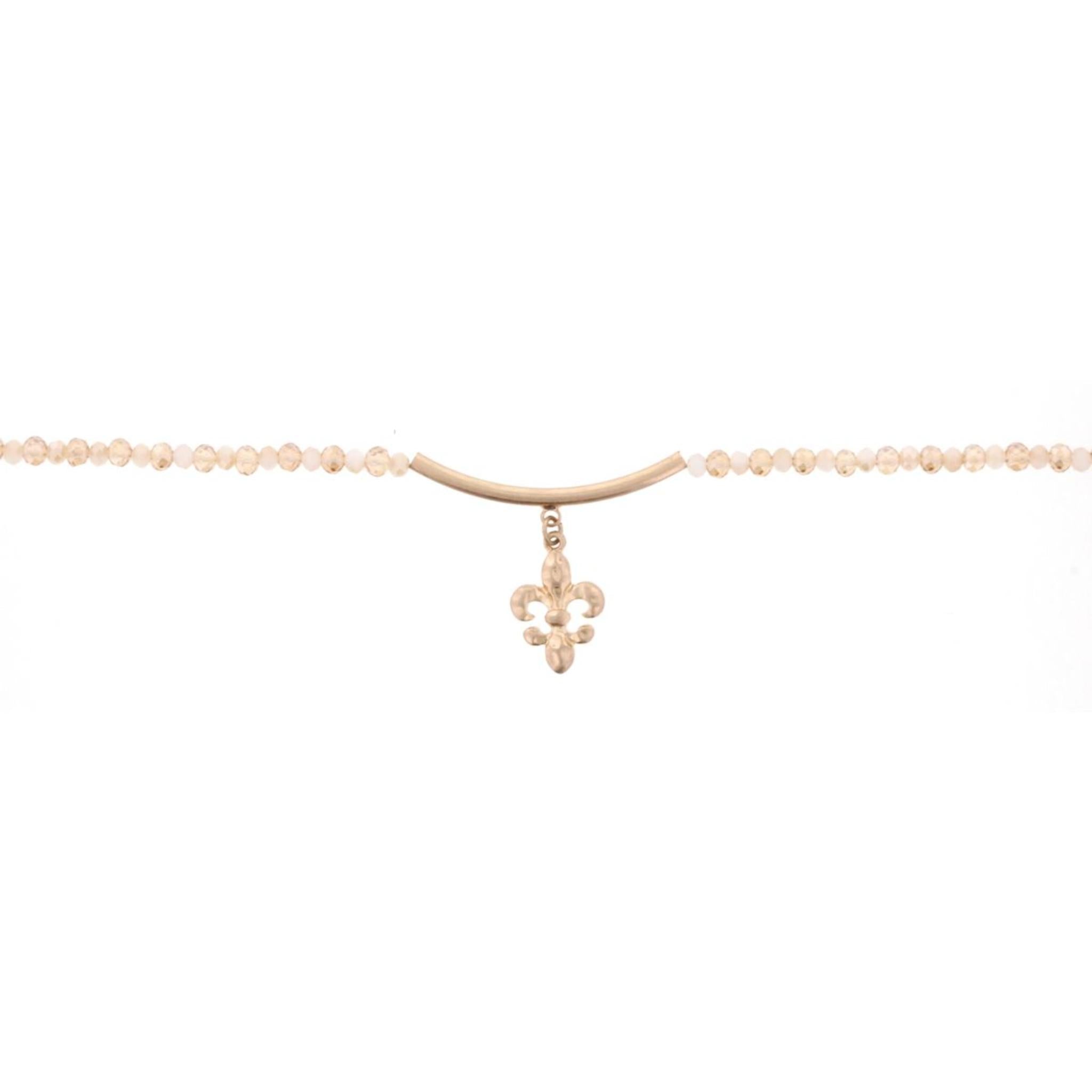 14"Champagne Choker Necklace with Gold Bar & Fleur De Lis, 3" Ext