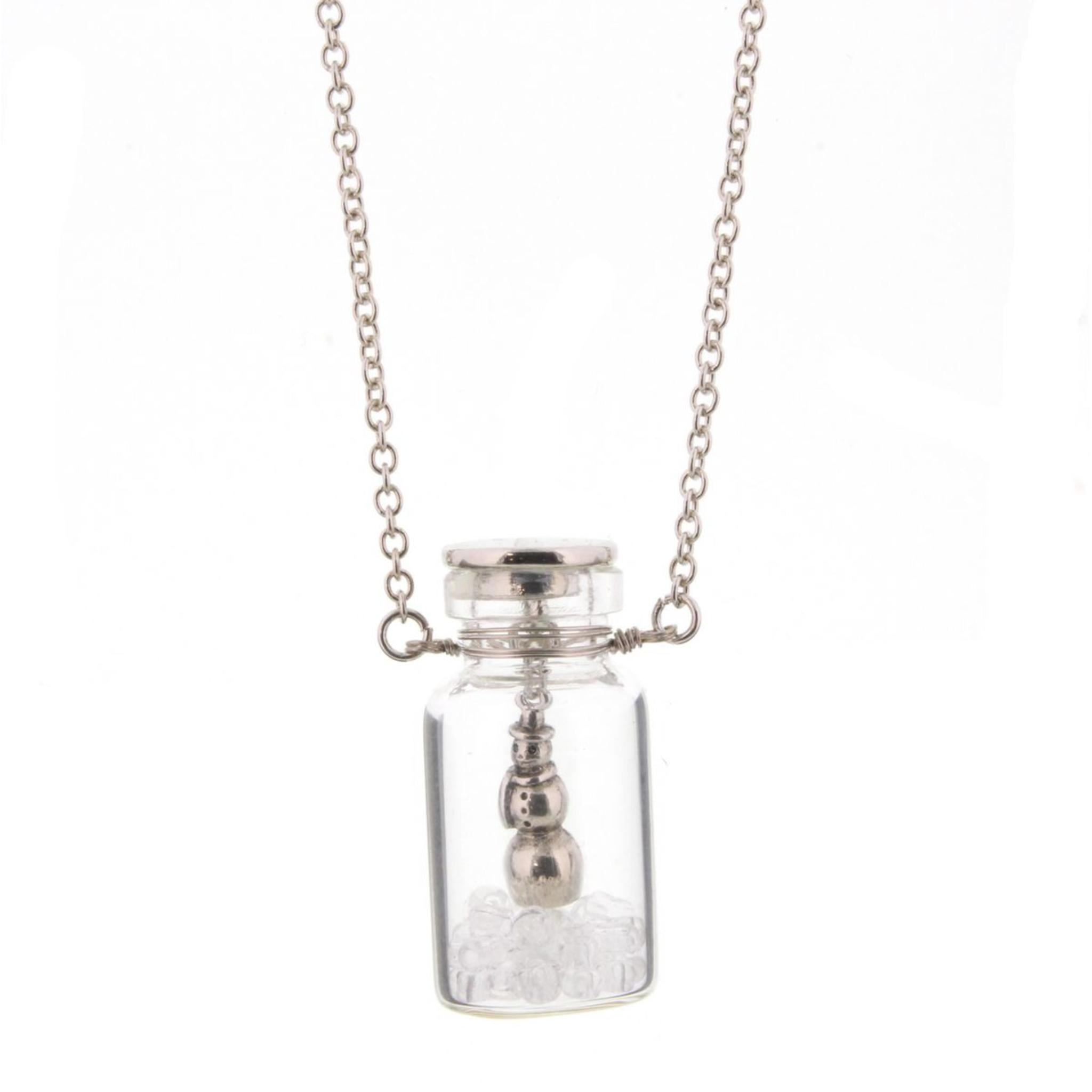 14" Kids Snowman in Bottle Necklace with Clear Beads, 2" Ext